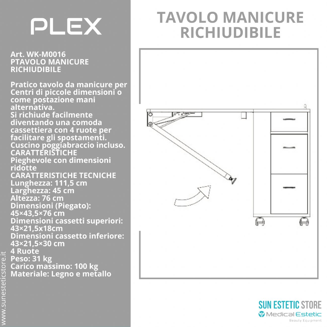 Plex tavolo manicure pieghevole richiudibile ricostruzione unghie nails