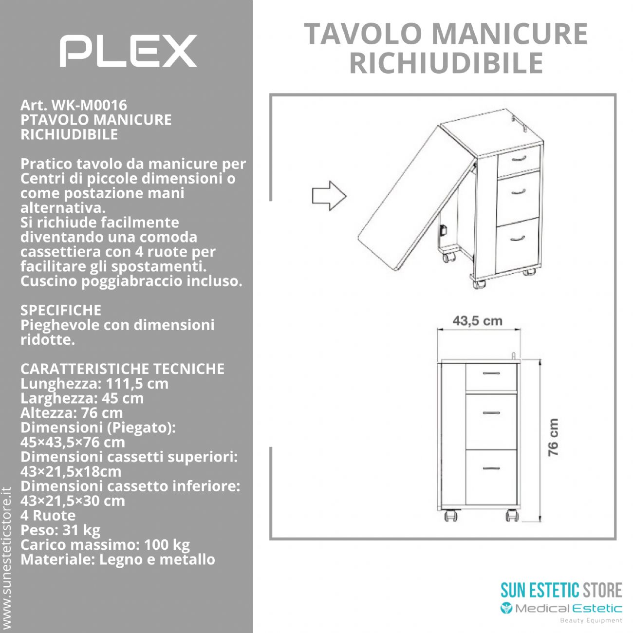 Plex tavolo manicure pieghevole richiudibile ricostruzione unghie nails