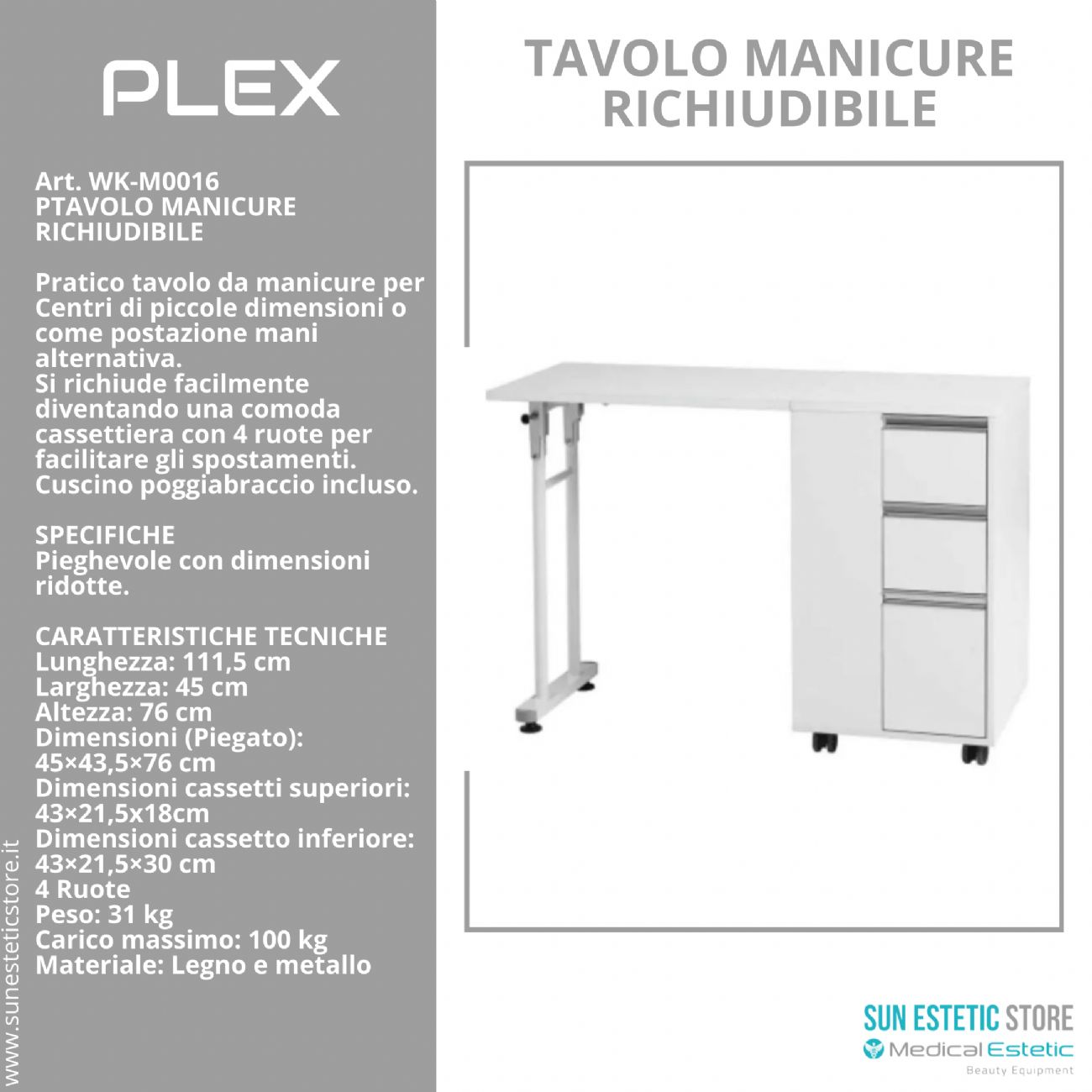 Plex tavolo manicure pieghevole richiudibile ricostruzione unghie nails