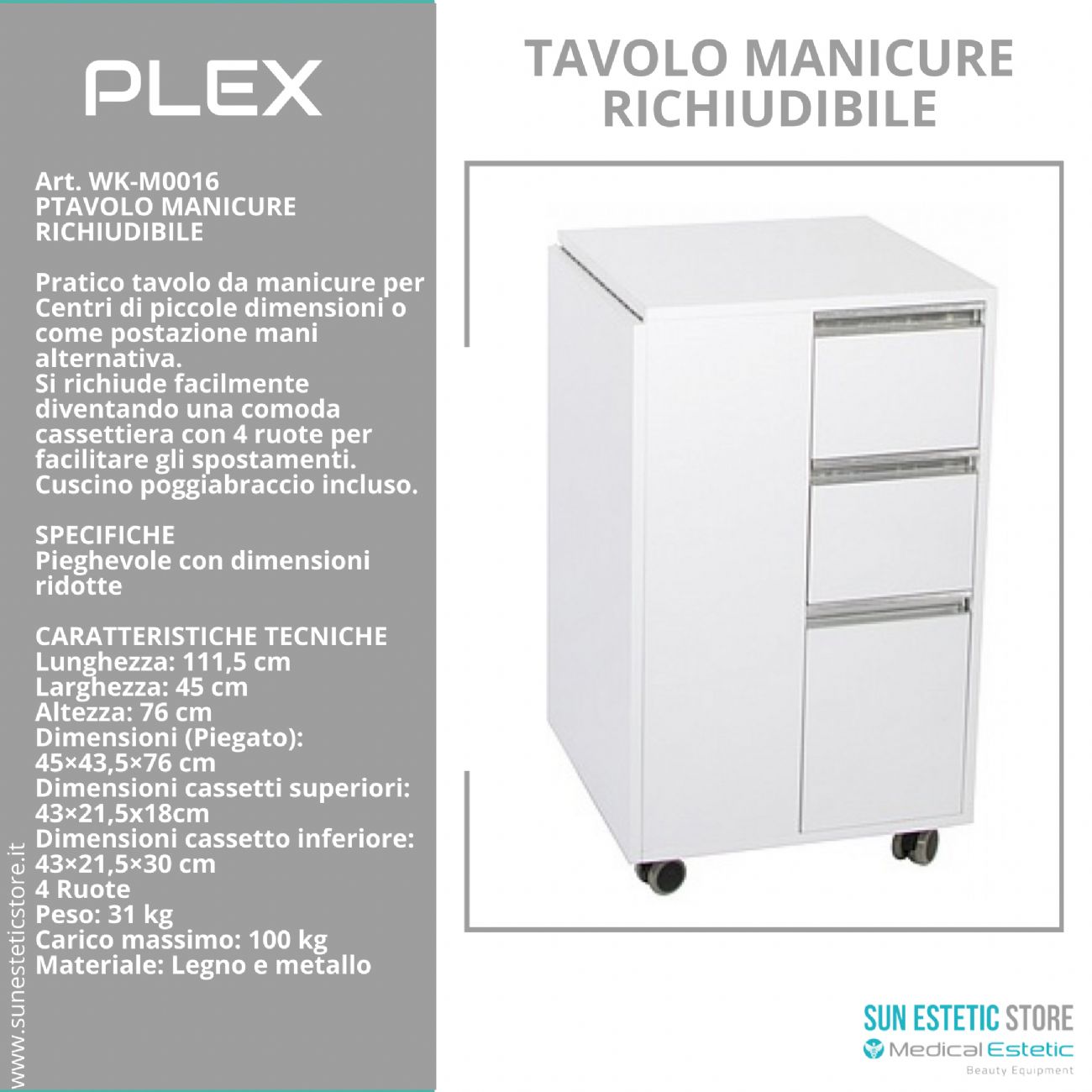Plex tavolo manicure pieghevole richiudibile ricostruzione unghie nails