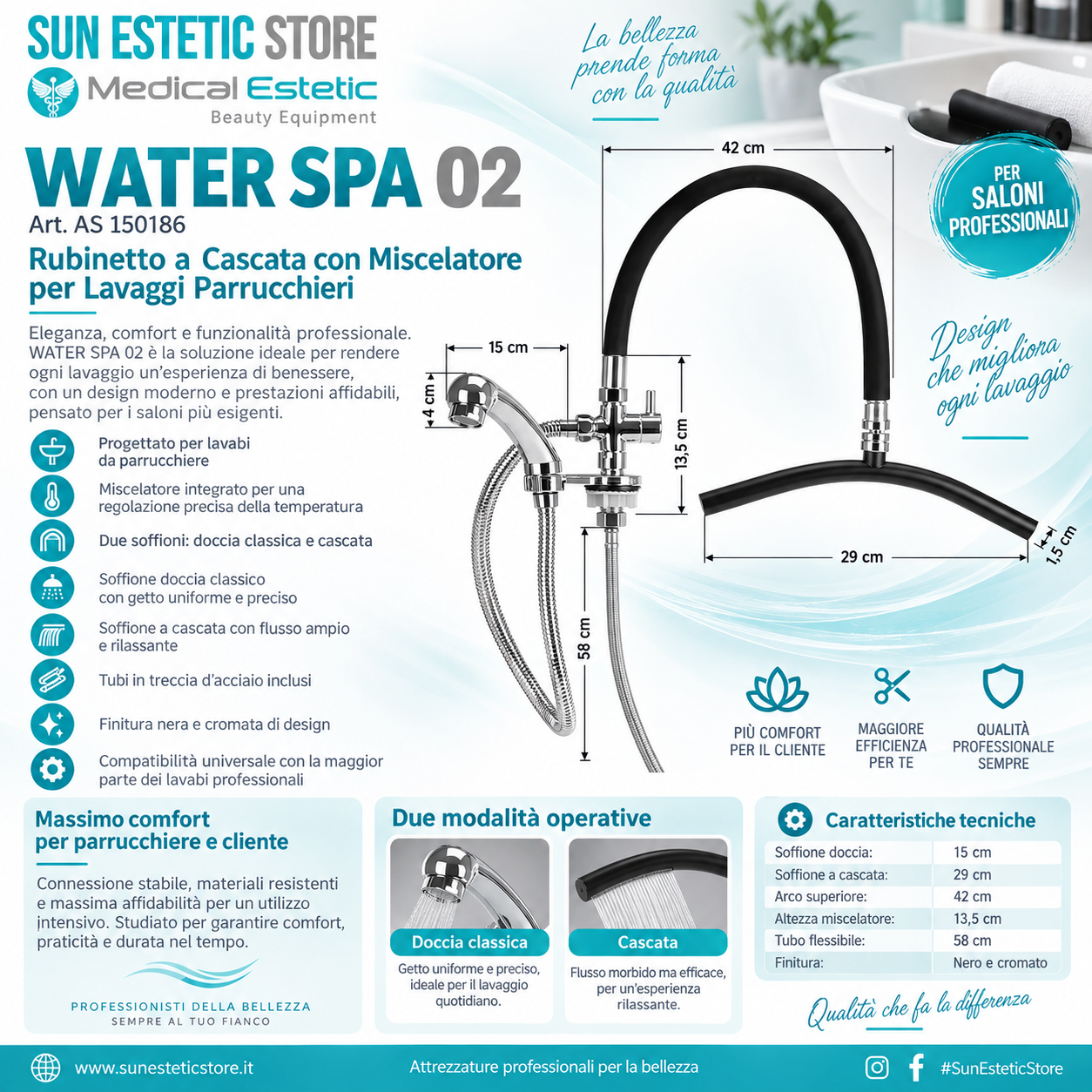 Water Spa 02 rubinetto miscelatore a cascata per lavatesta
