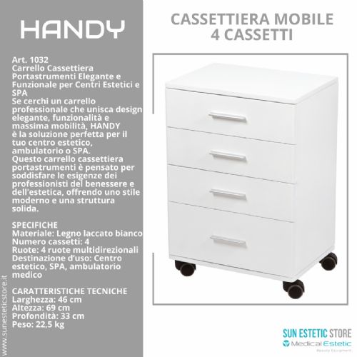 Handy cassettiera multifunzionale in legno laccato bianco