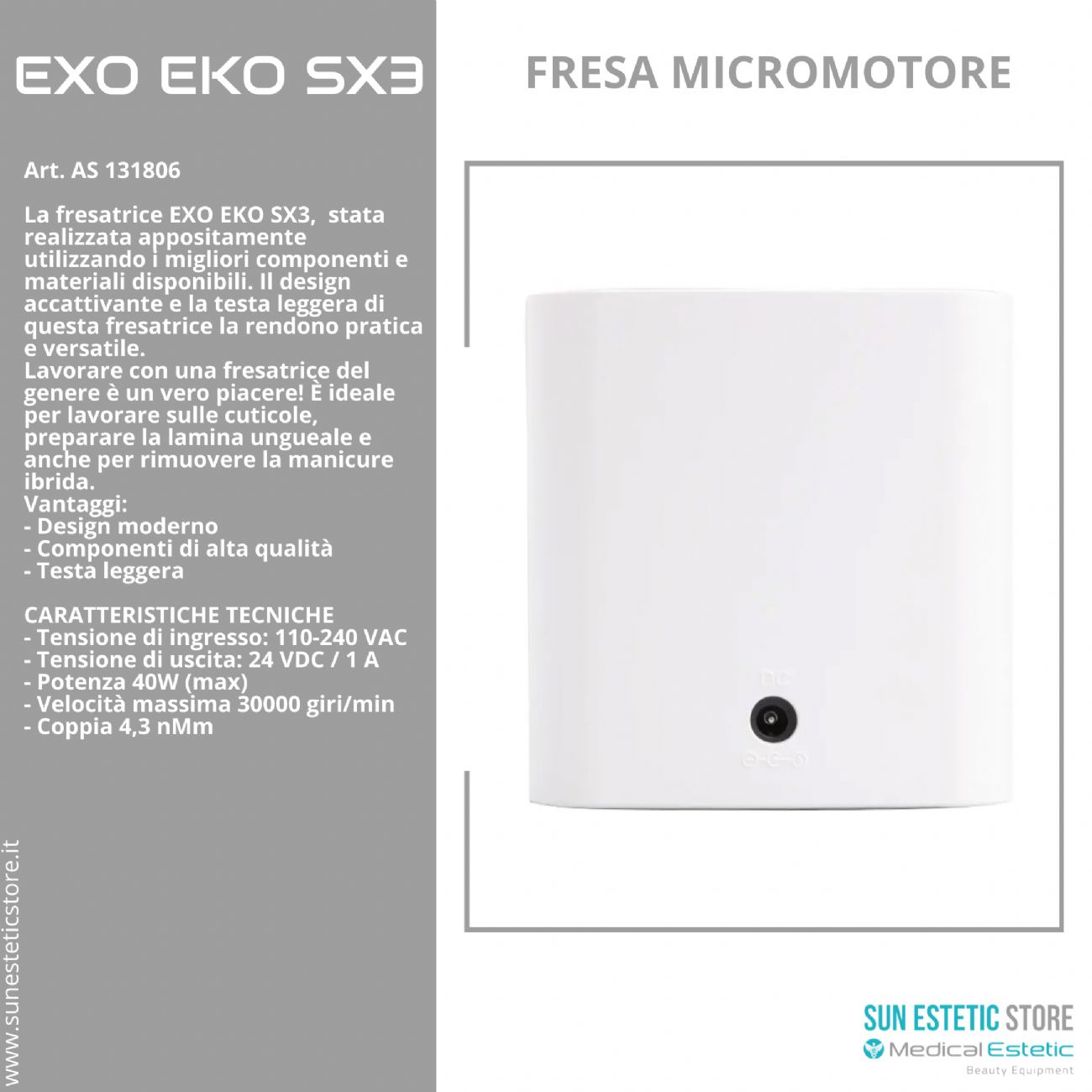 EXO EKO SX3 fresa micromotore per manicure onicotecnica