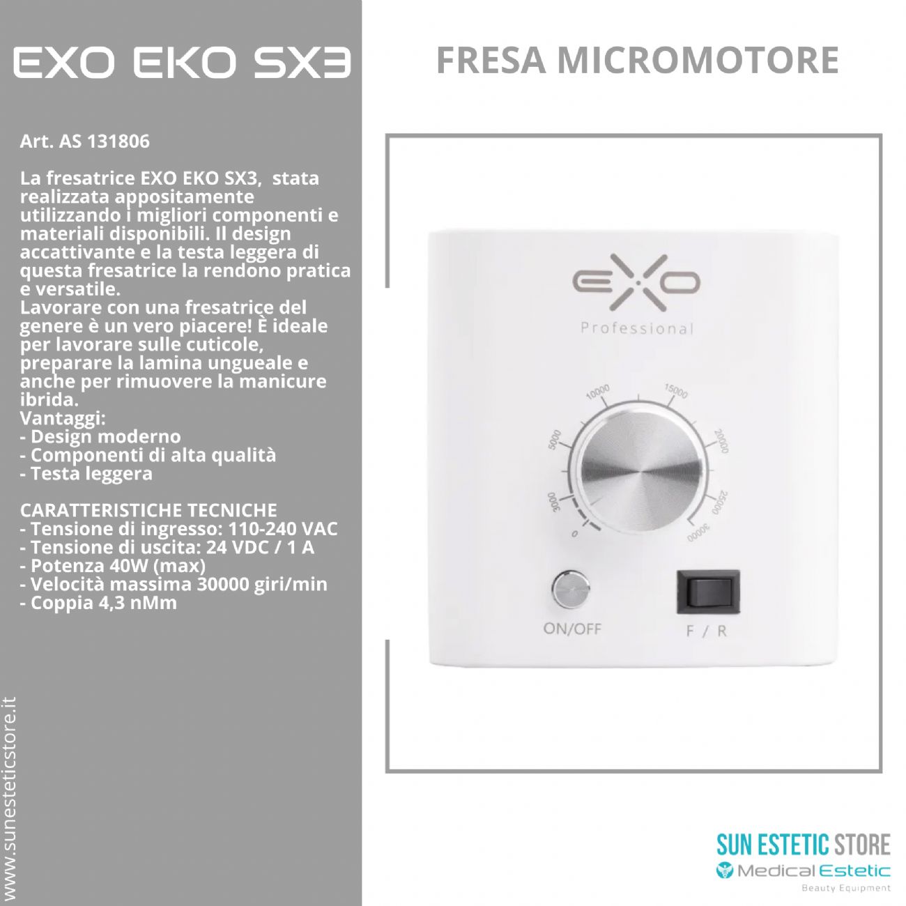 EXO EKO SX3 fresa micromotore per manicure onicotecnica