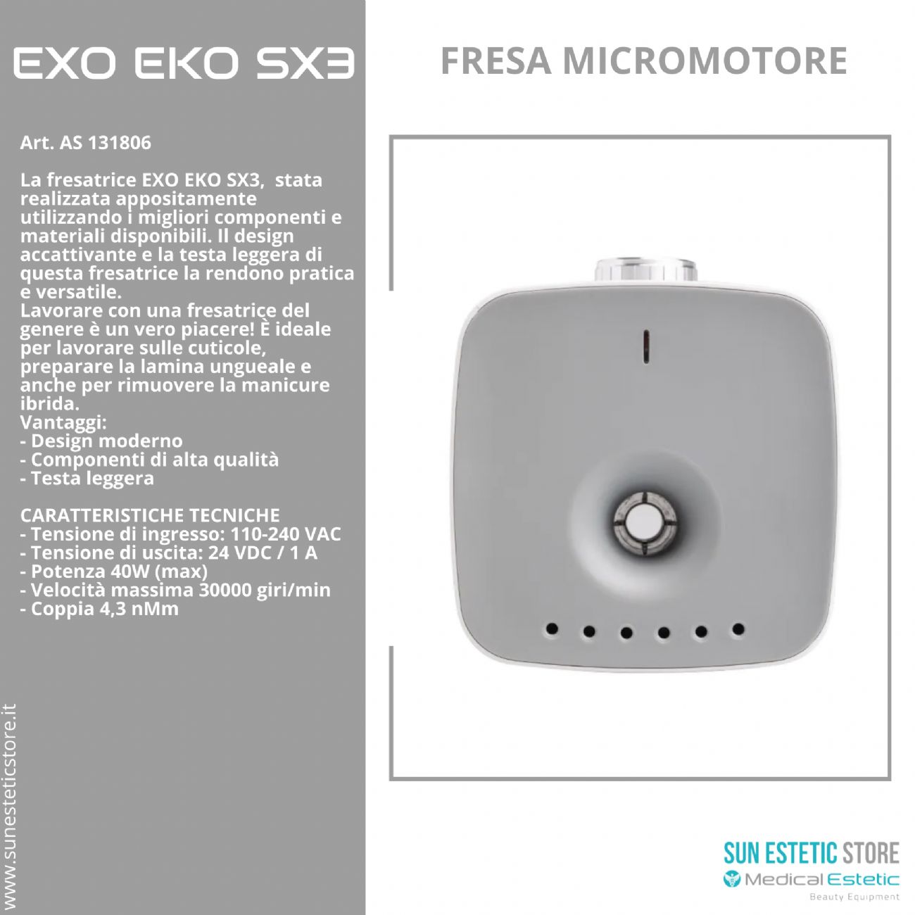EXO EKO SX3 fresa micromotore per manicure onicotecnica