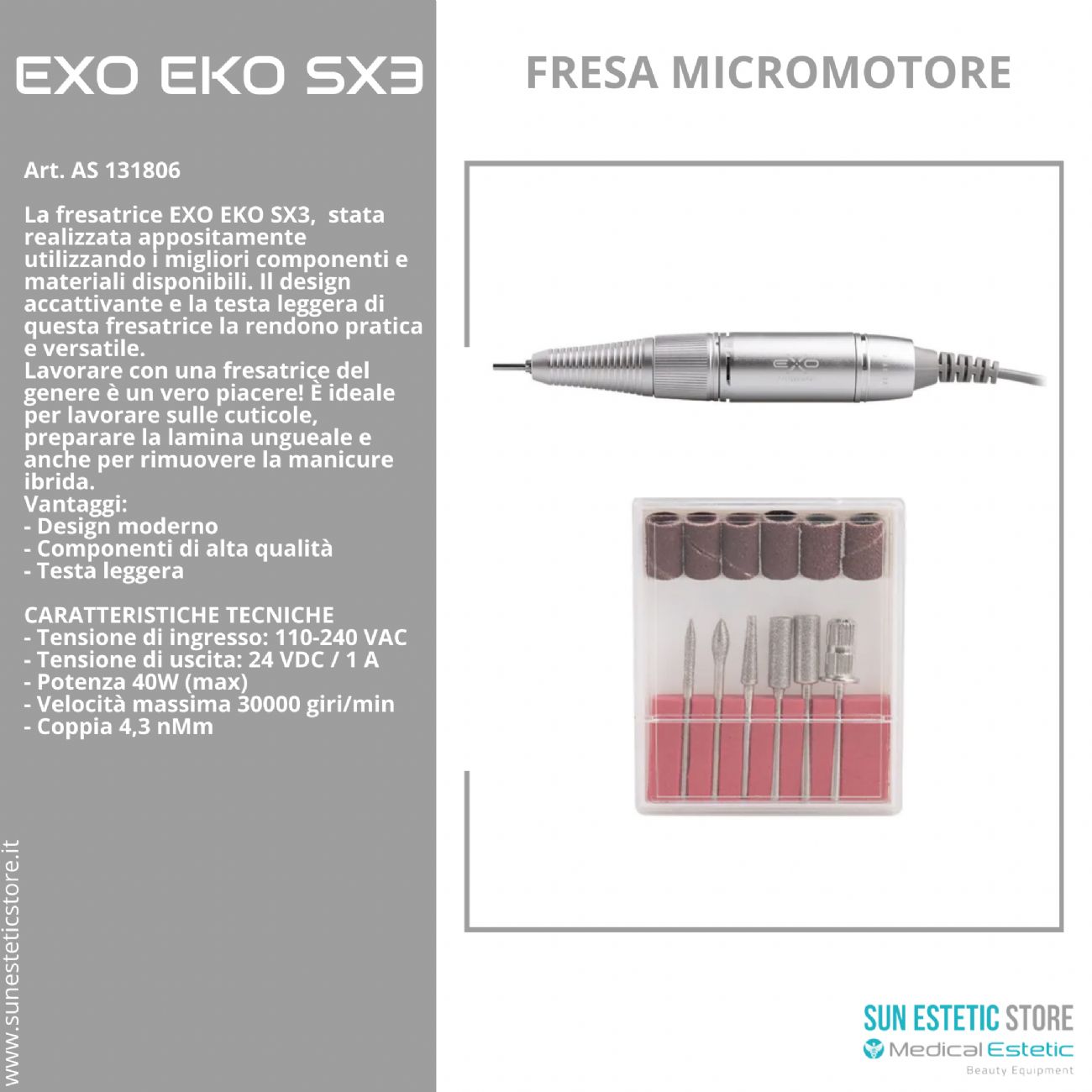 EXO EKO SX3 fresa micromotore per manicure onicotecnica