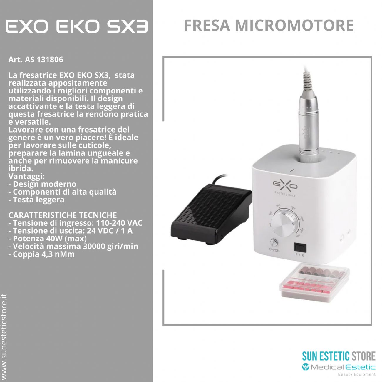 EXO EKO SX3 fresa micromotore per manicure onicotecnica
