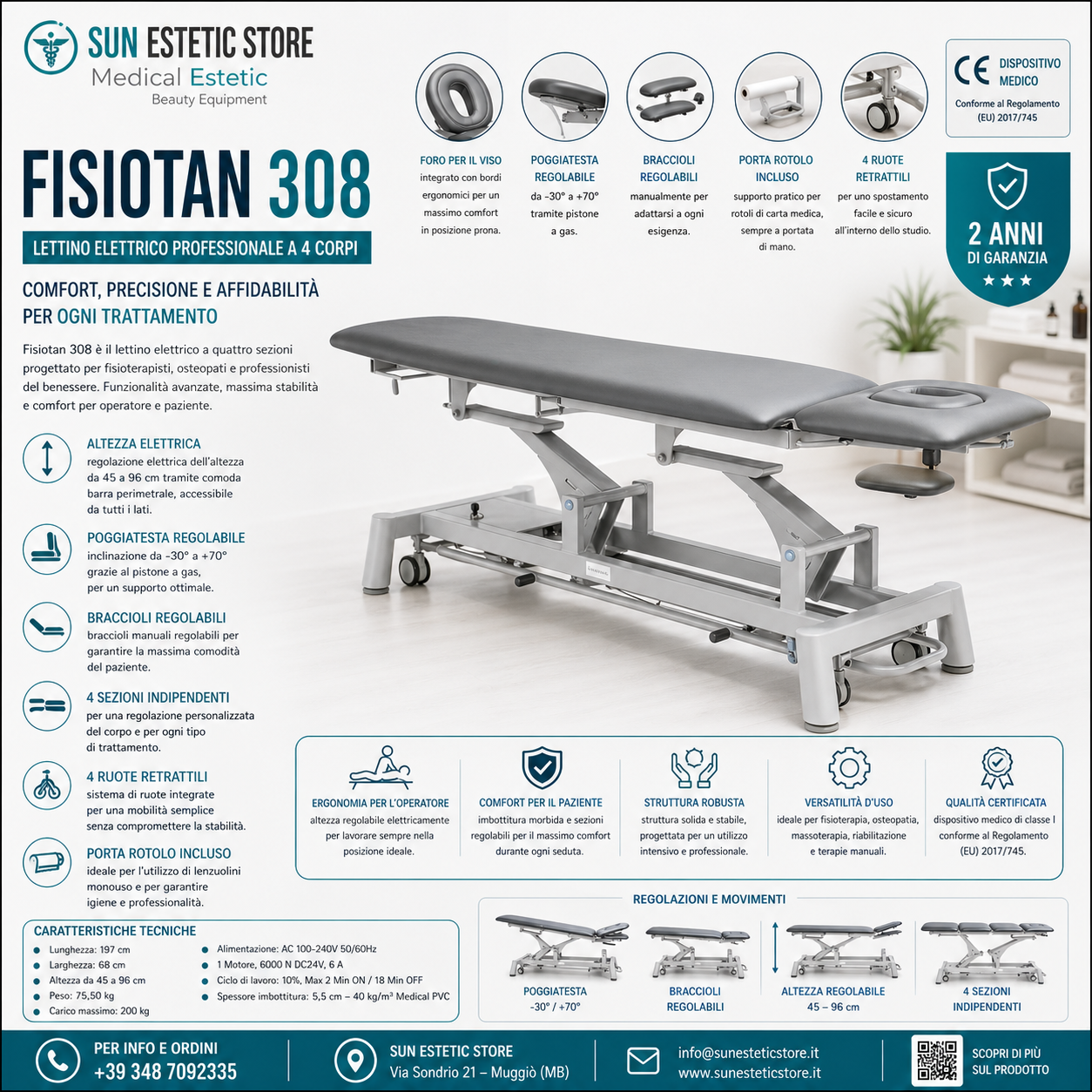 Fisiotan 308 lettino fisioterapia 1 motore perimetrale
