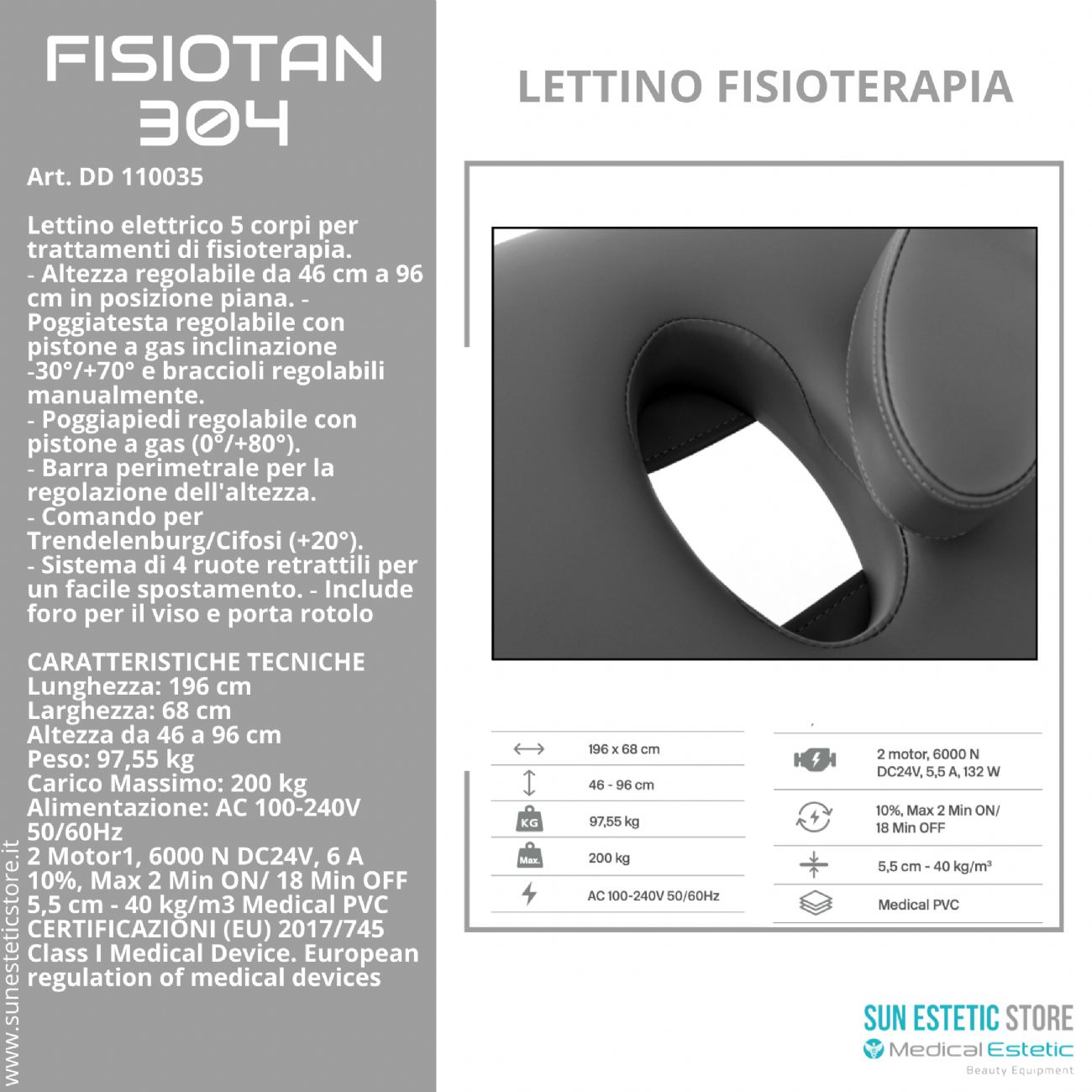 Fisiotan 304 lettino fisioterapia 2 motori con perimetrale