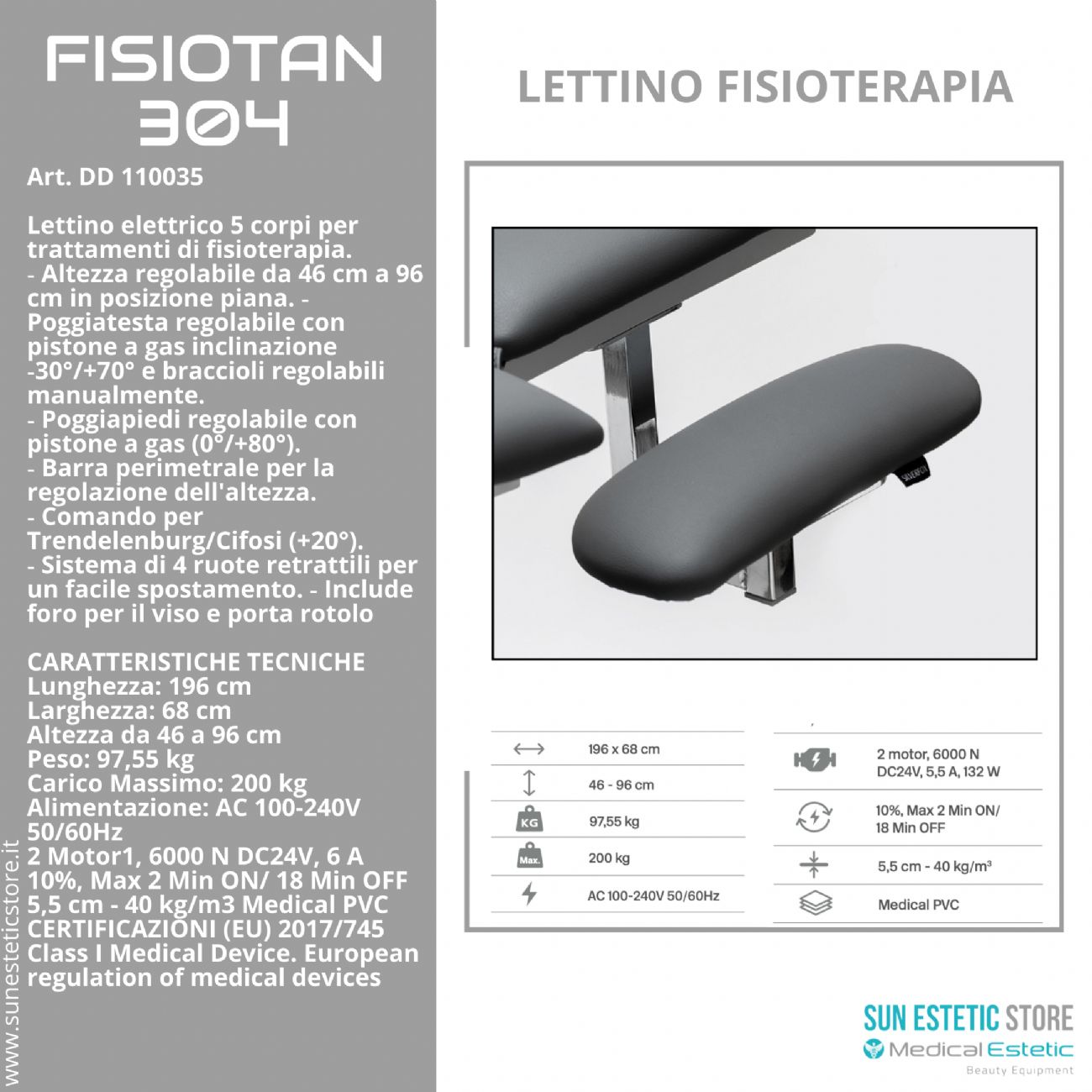 Fisiotan 304 lettino fisioterapia 2 motori con perimetrale