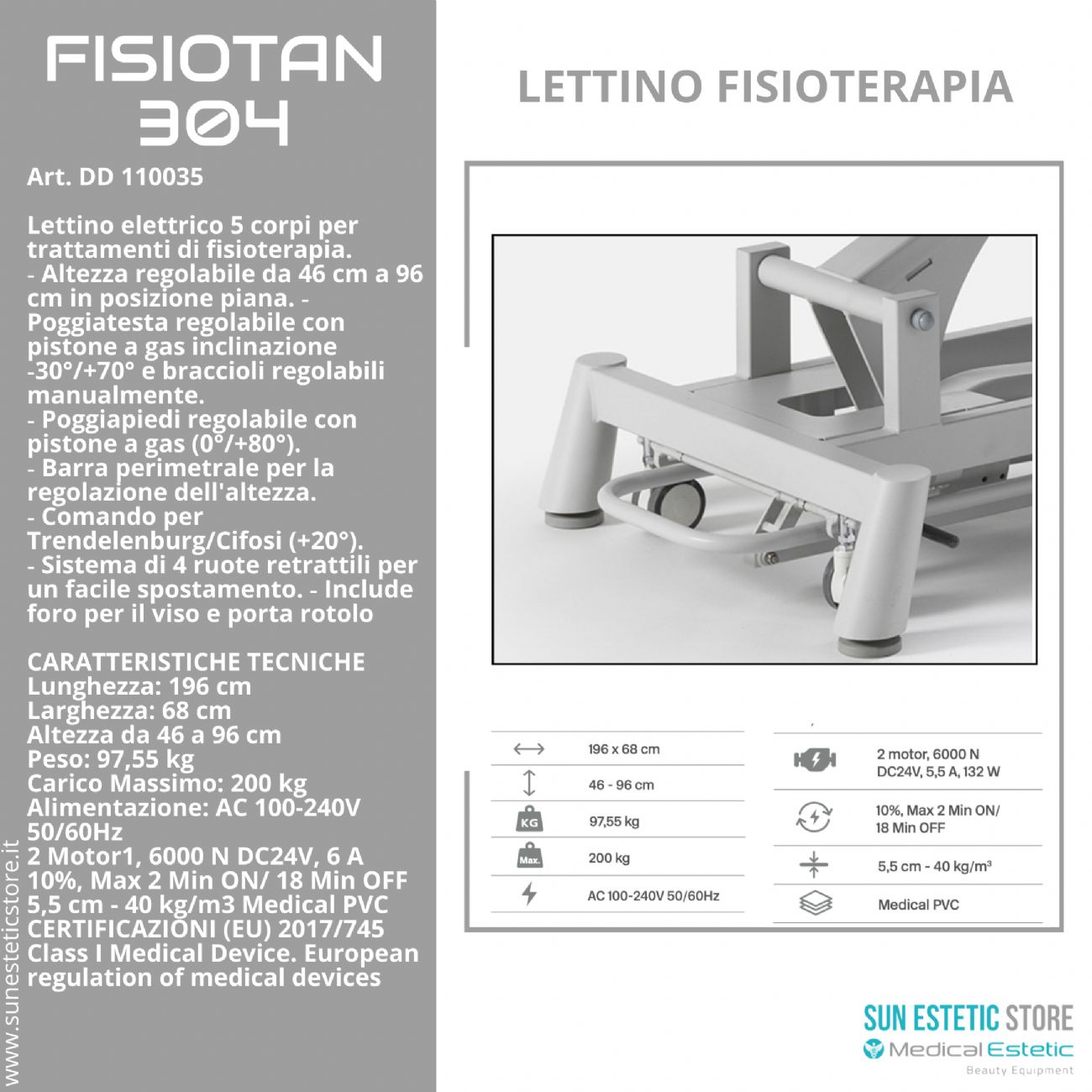 Fisiotan 304 lettino fisioterapia 2 motori con perimetrale