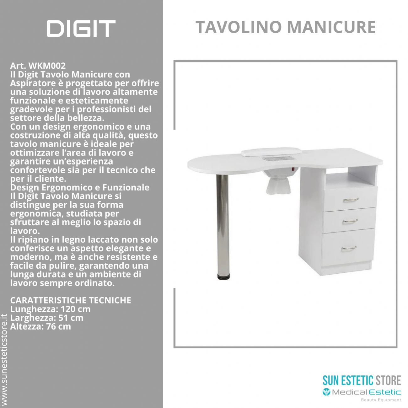 Digit tavolo manicure in  legno laccato con aspiratore