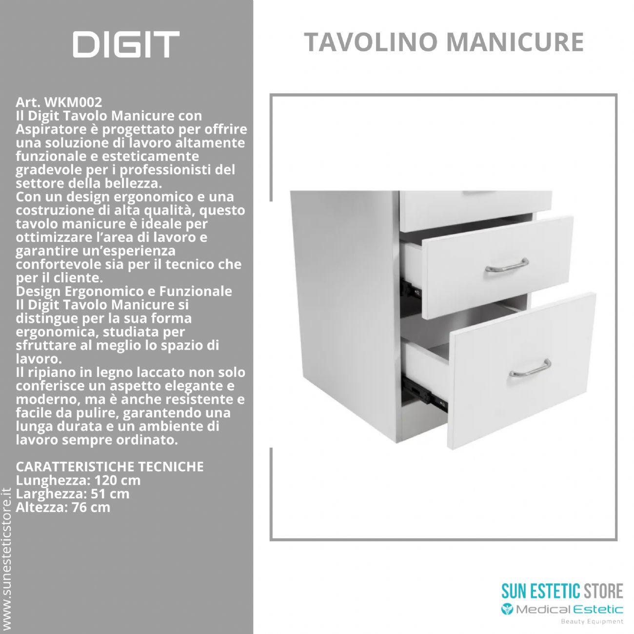 Digit tavolo manicure in  legno laccato con aspiratore