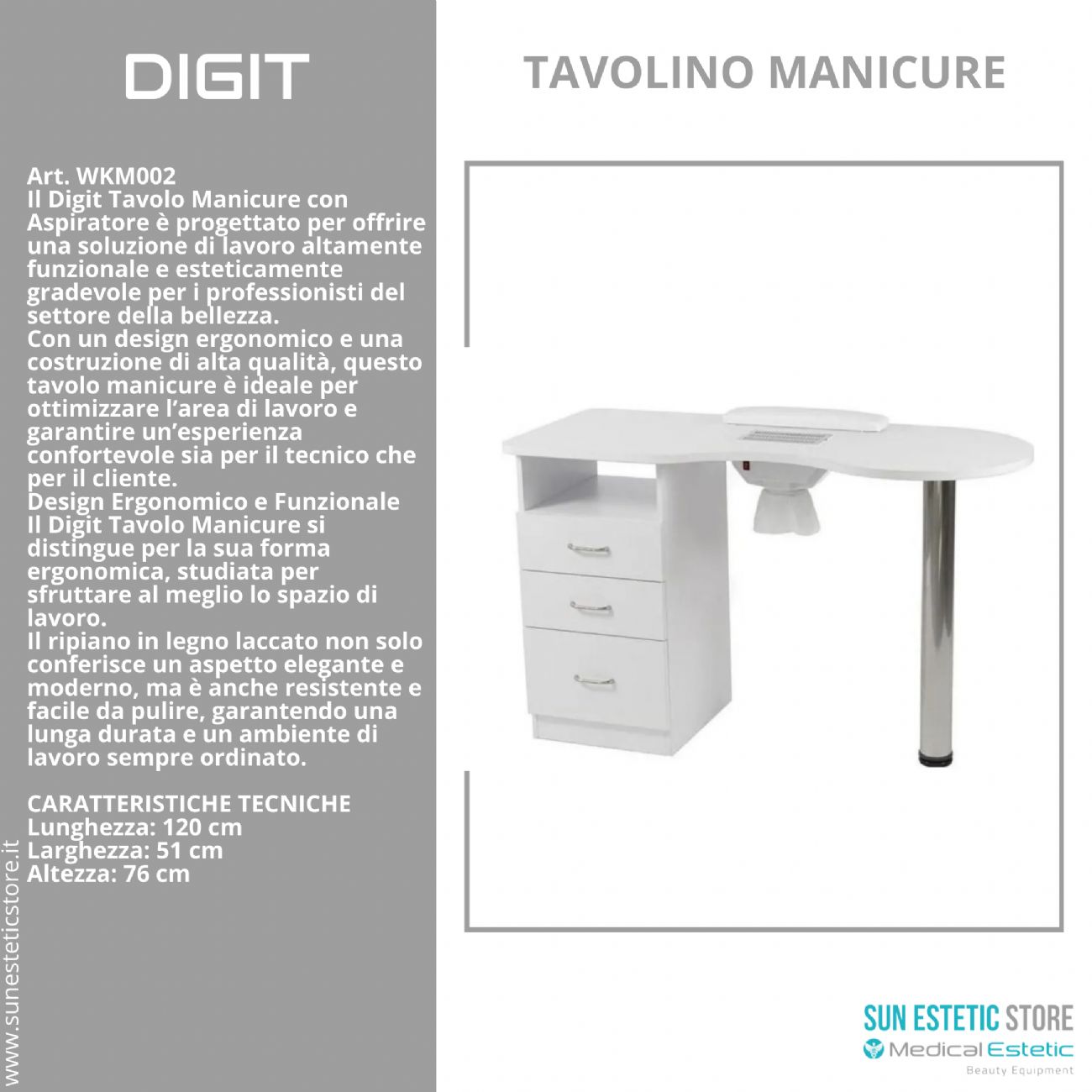 Digit tavolo manicure in  legno laccato con aspiratore
