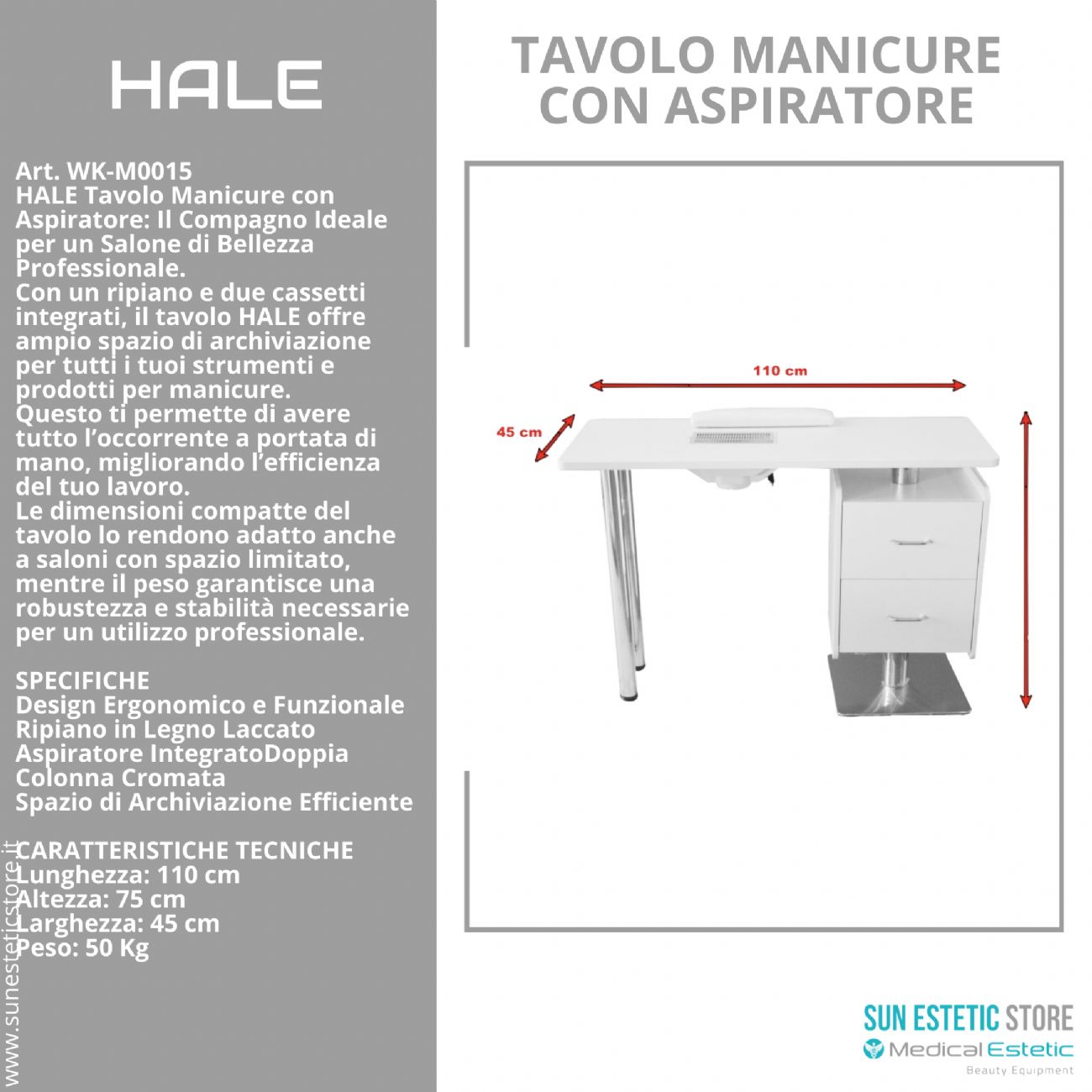 Hale tavolo manicure ricostruzione unghie nails con due cassetti