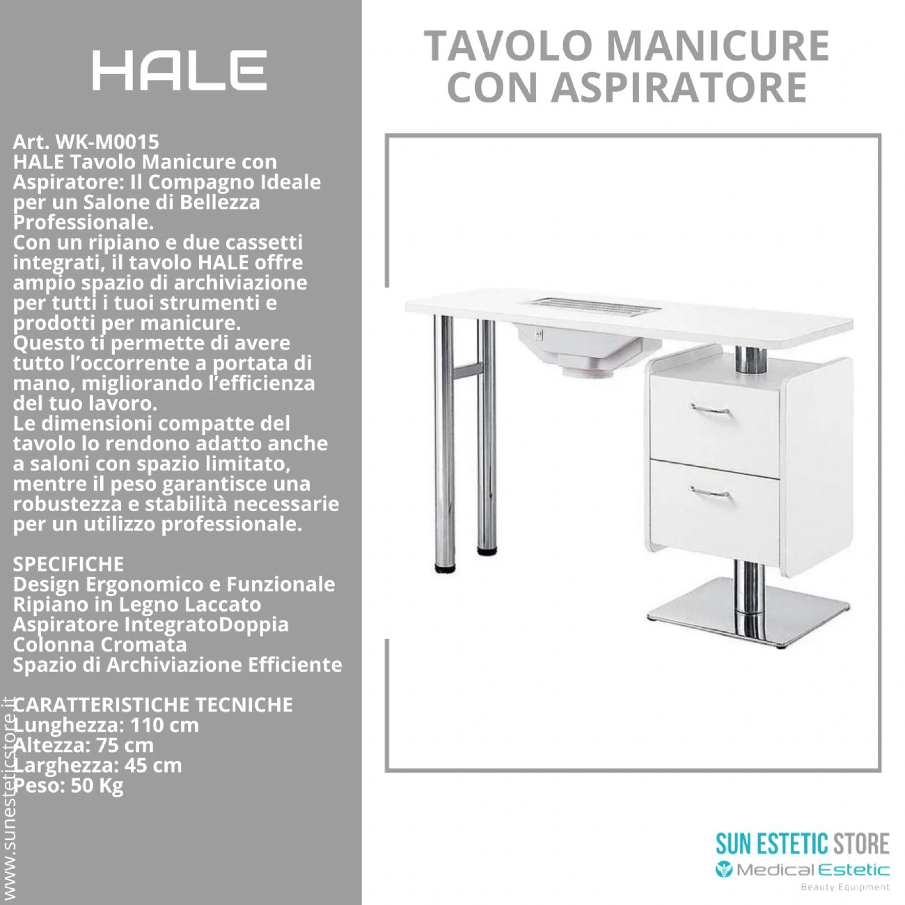 Hale tavolo manicure ricostruzione unghie nails con due cassetti