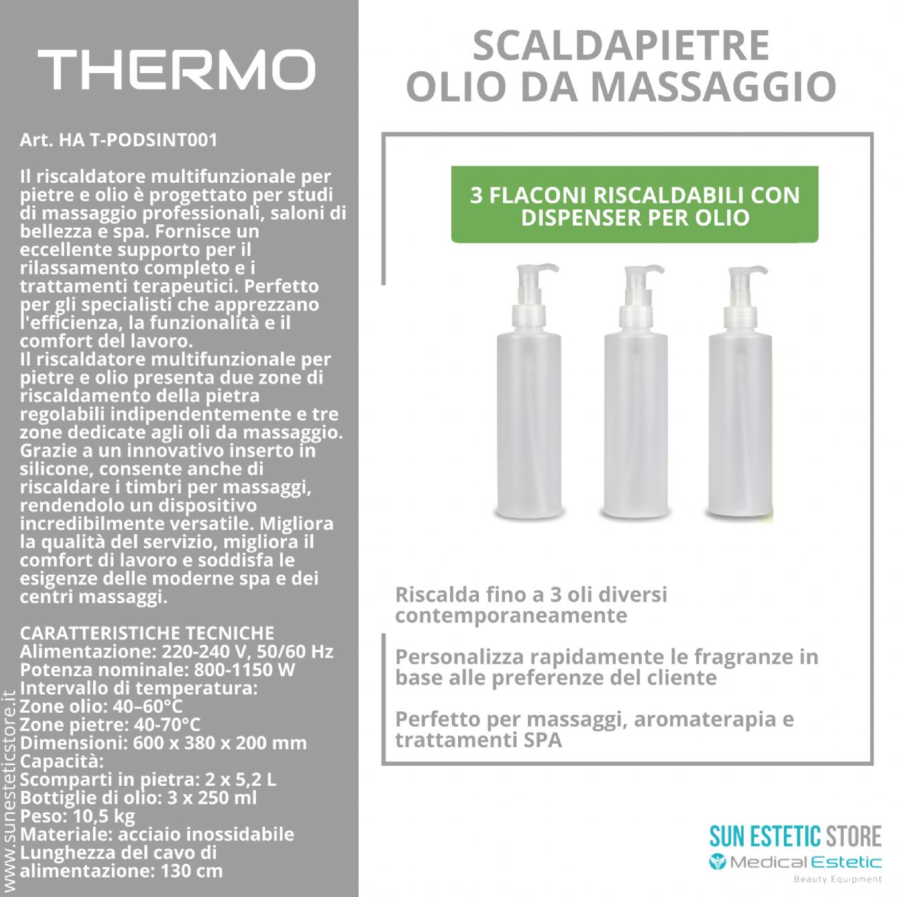 Thermo riscaldatore pietre hot stone e olio massaggio Spa