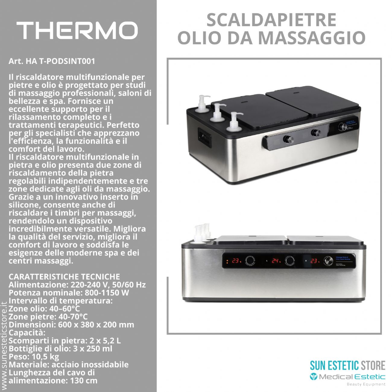 Thermo riscaldatore pietre hot stone e olio massaggio Spa
