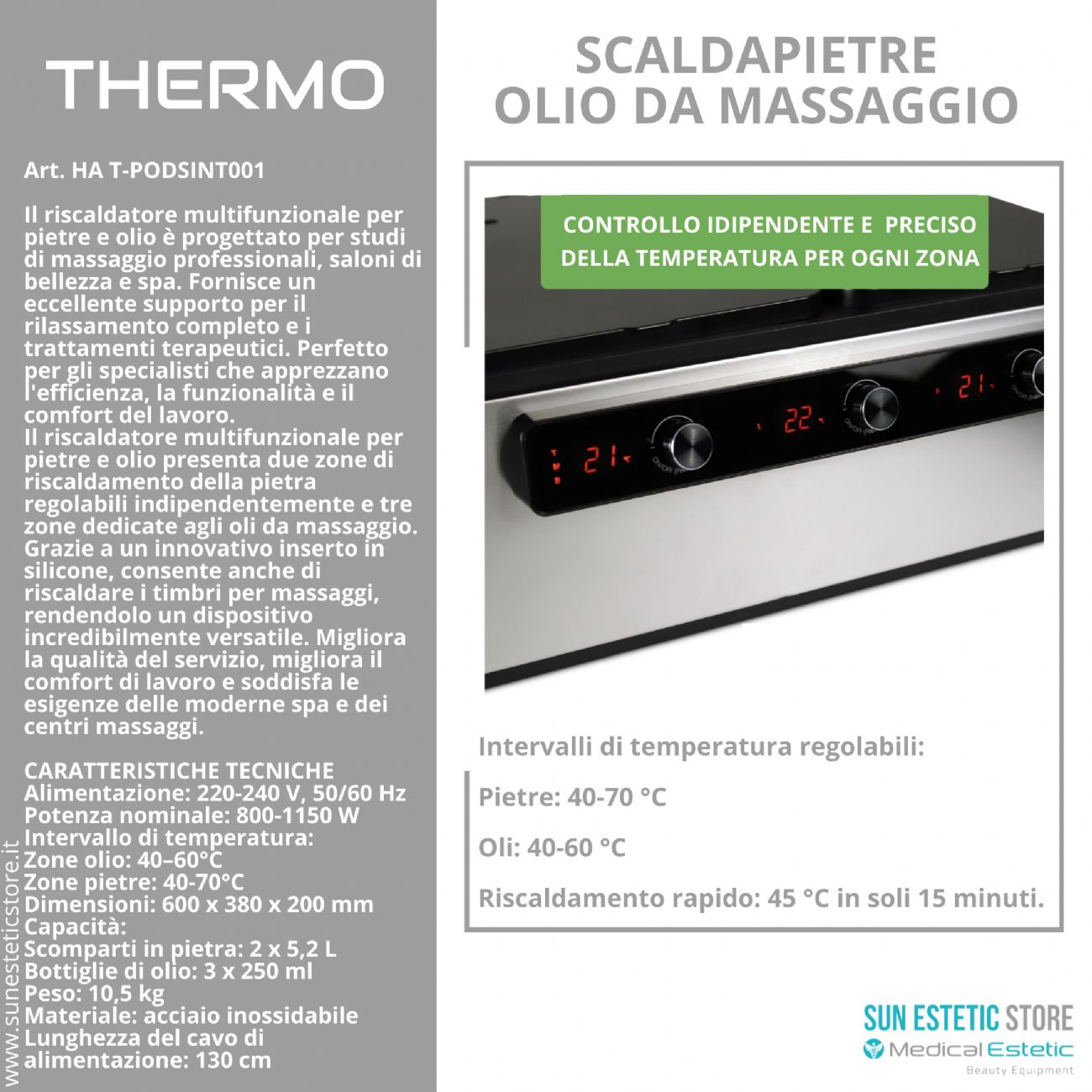 Thermo riscaldatore pietre hot stone e olio massaggio Spa
