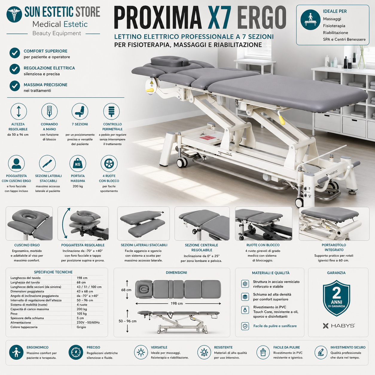 Proxima X7 lettino fisioterapia riabilitazione 7 sezioni