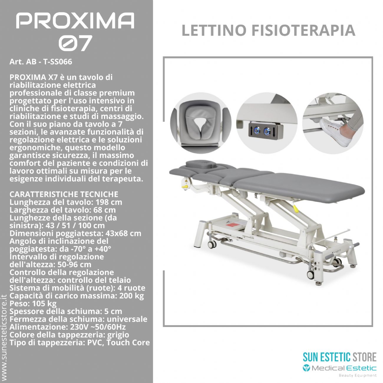 Proxima 07 lettino fisioterapia riabilitazione 7 sezioni