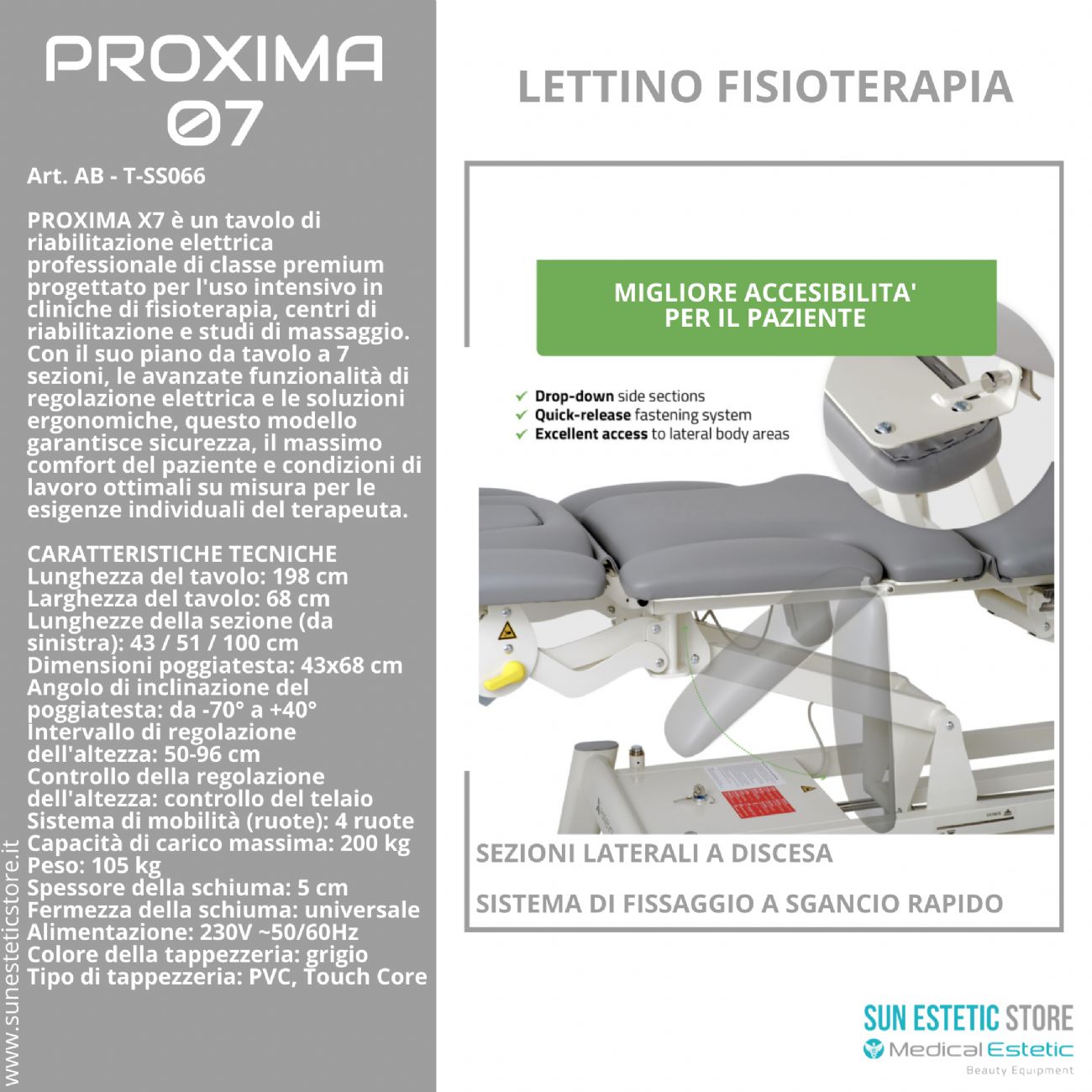 Proxima 07 lettino fisioterapia riabilitazione 7 sezioni