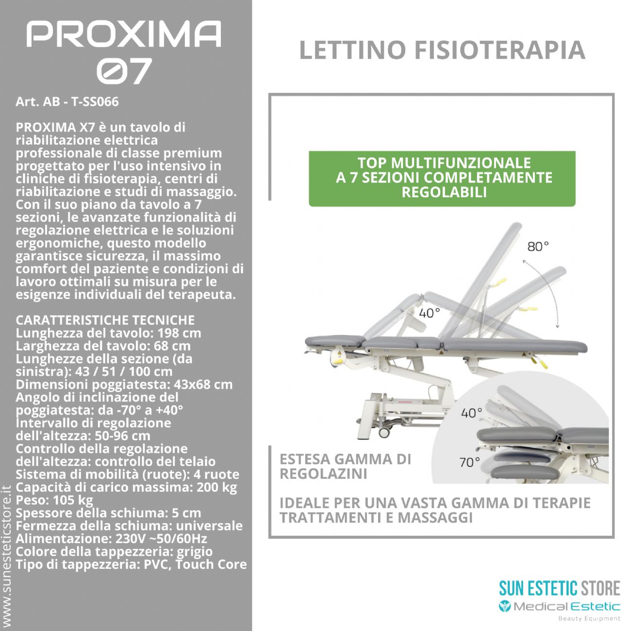 Proxima 07 lettino fisioterapia riabilitazione 7 sezioni