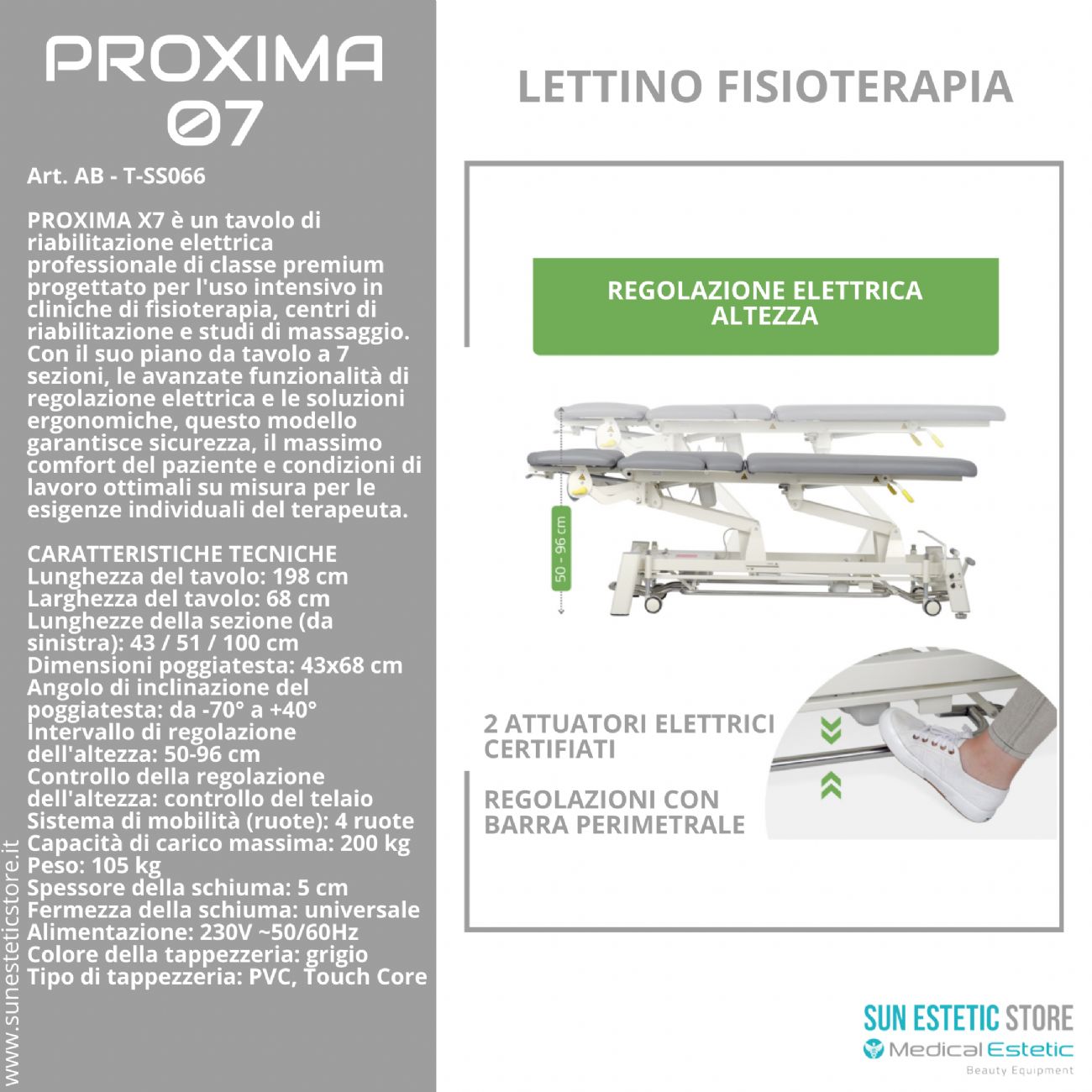 Proxima 07 lettino fisioterapia riabilitazione 7 sezioni