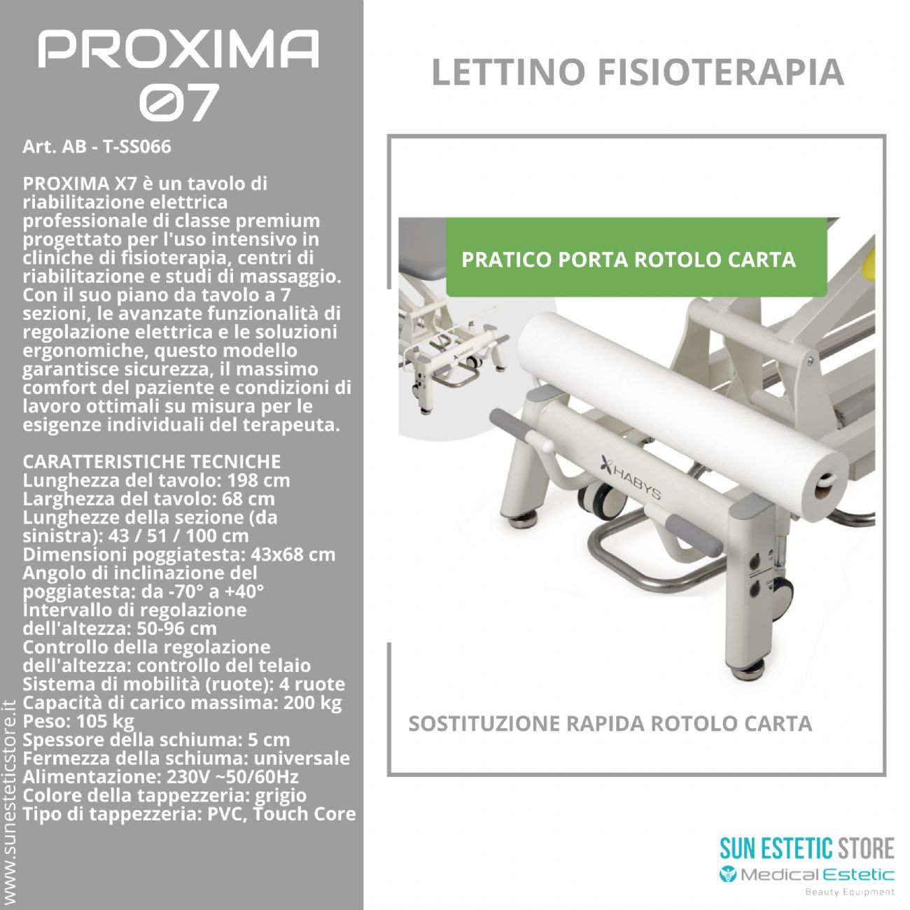 Proxima 07 lettino fisioterapia riabilitazione 7 sezioni