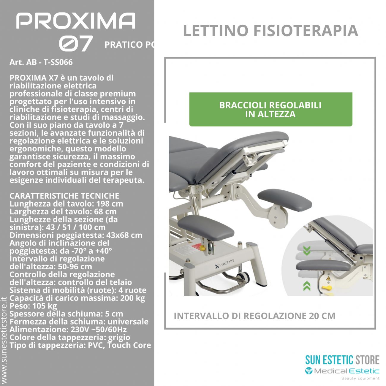 Proxima 07 lettino fisioterapia riabilitazione 7 sezioni