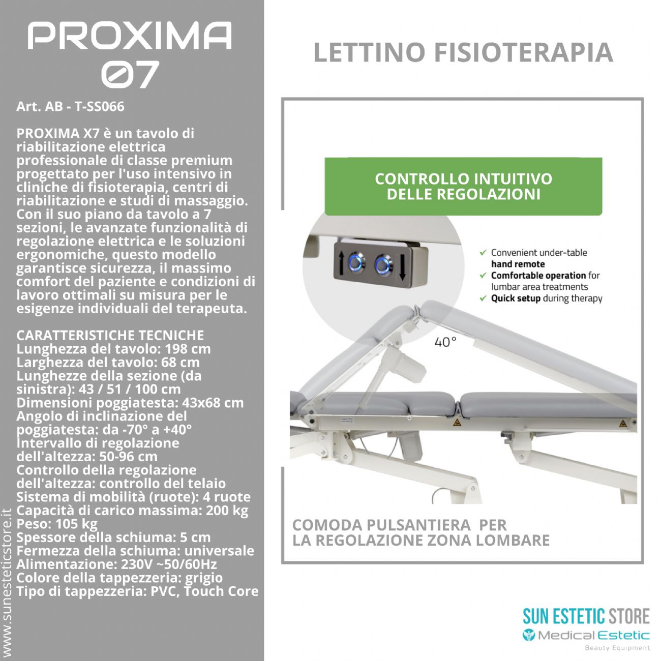 Proxima 07 lettino fisioterapia riabilitazione 7 sezioni