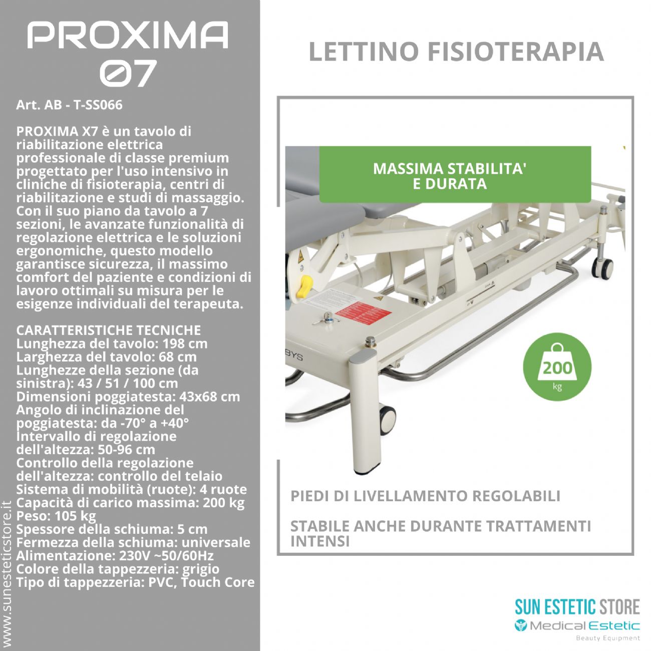 Proxima 07 lettino fisioterapia riabilitazione 7 sezioni
