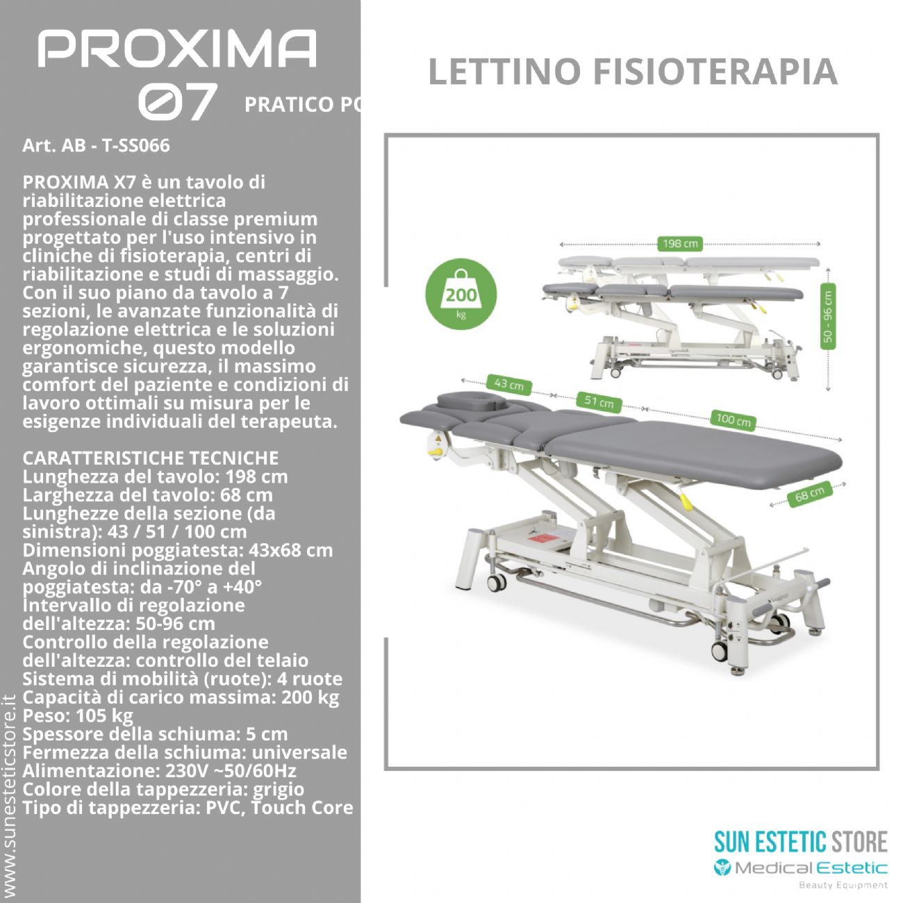 Proxima 07 lettino fisioterapia riabilitazione 7 sezioni