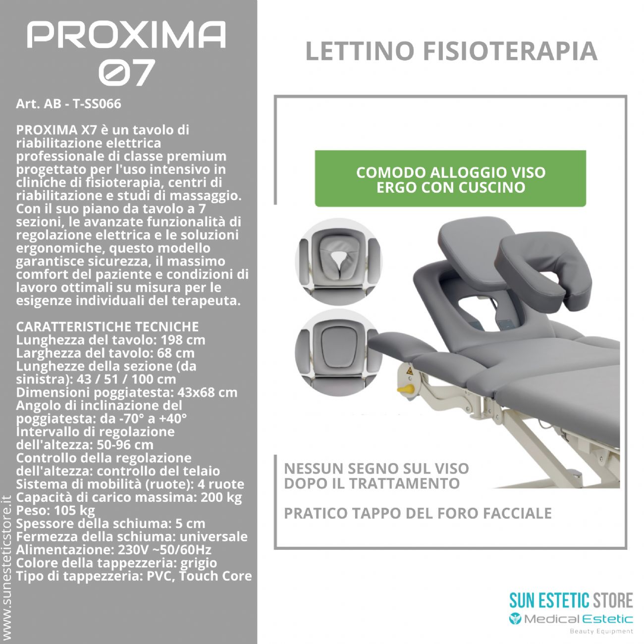 Proxima 07 lettino fisioterapia riabilitazione 7 sezioni