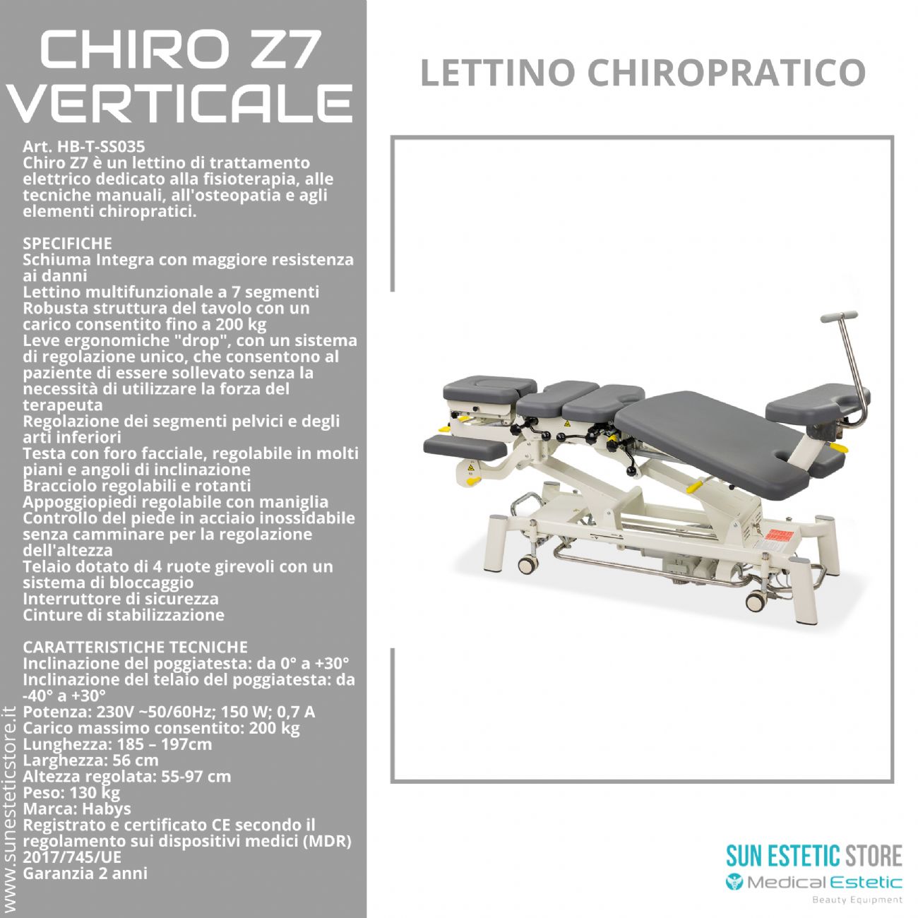 Chiro Z7Verticale lettino chiropratico a 7 zone con Drop System