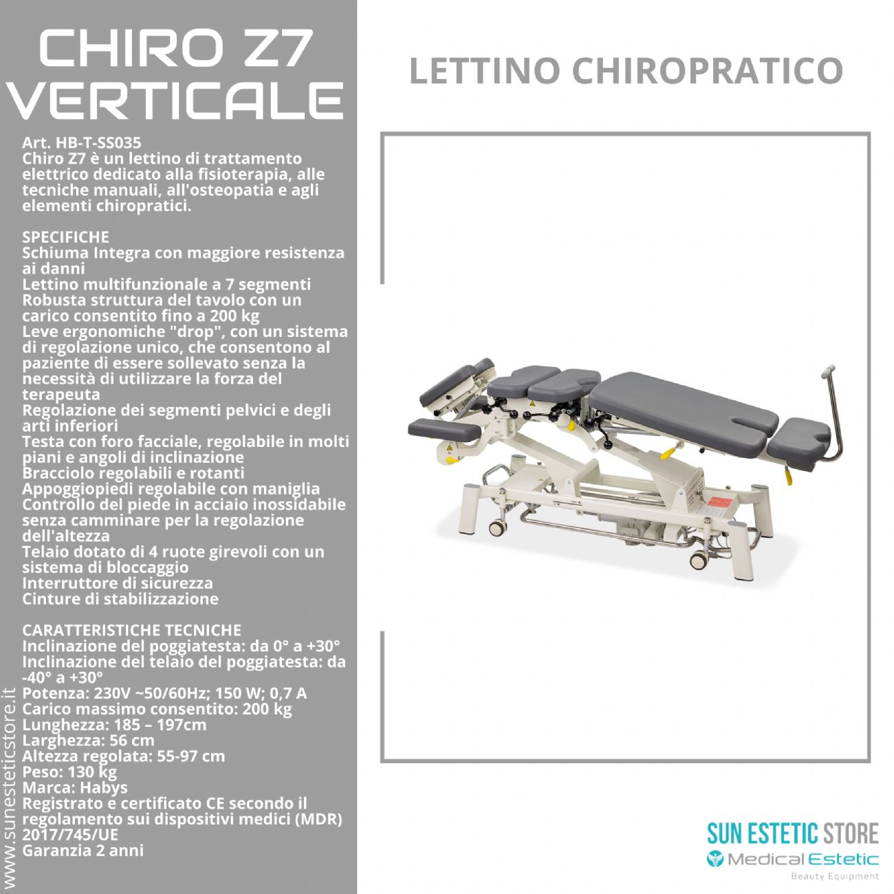 Chiro Z7Verticale lettino chiropratico a 7 zone con Drop System