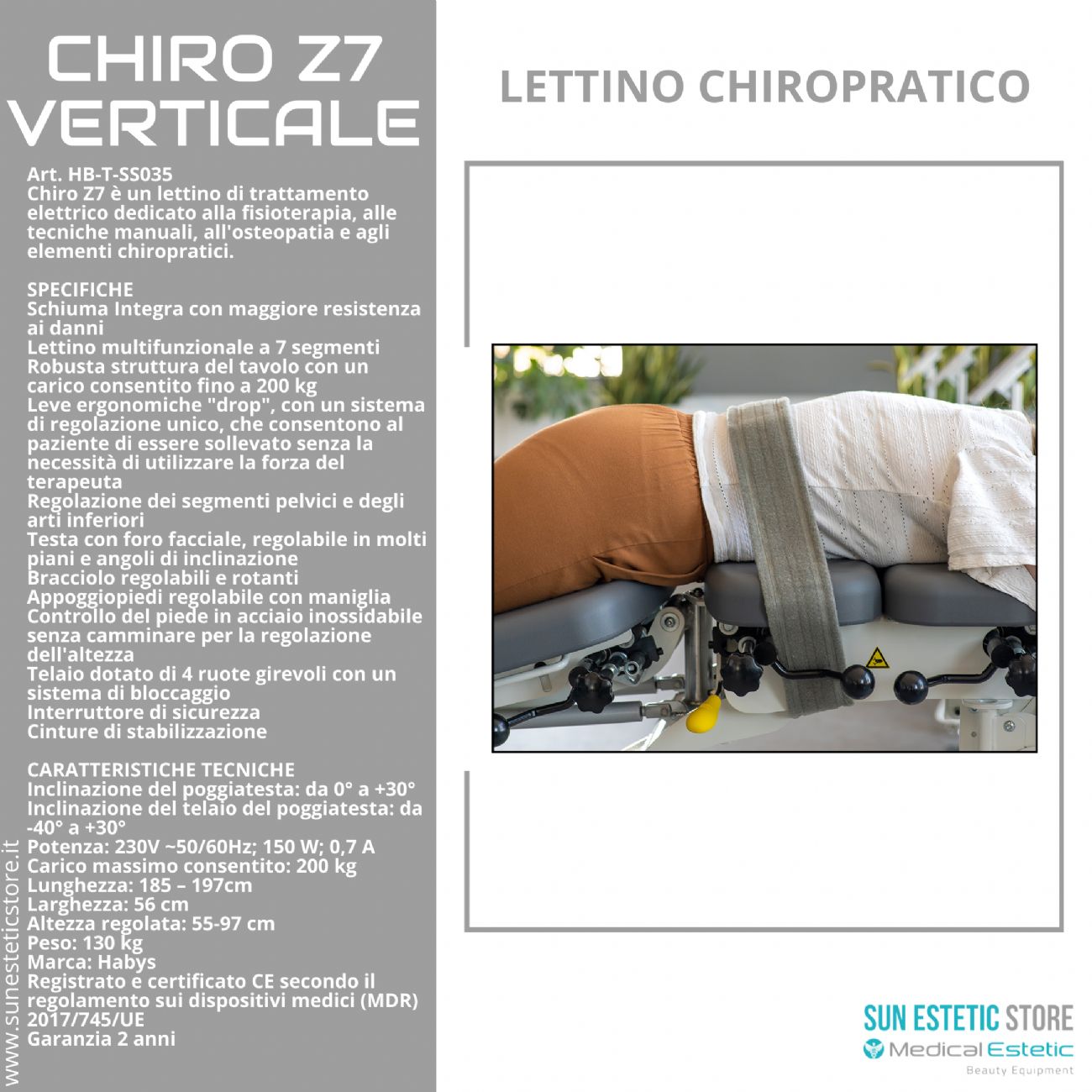 Chiro Z7Verticale lettino chiropratico a 7 zone con Drop System