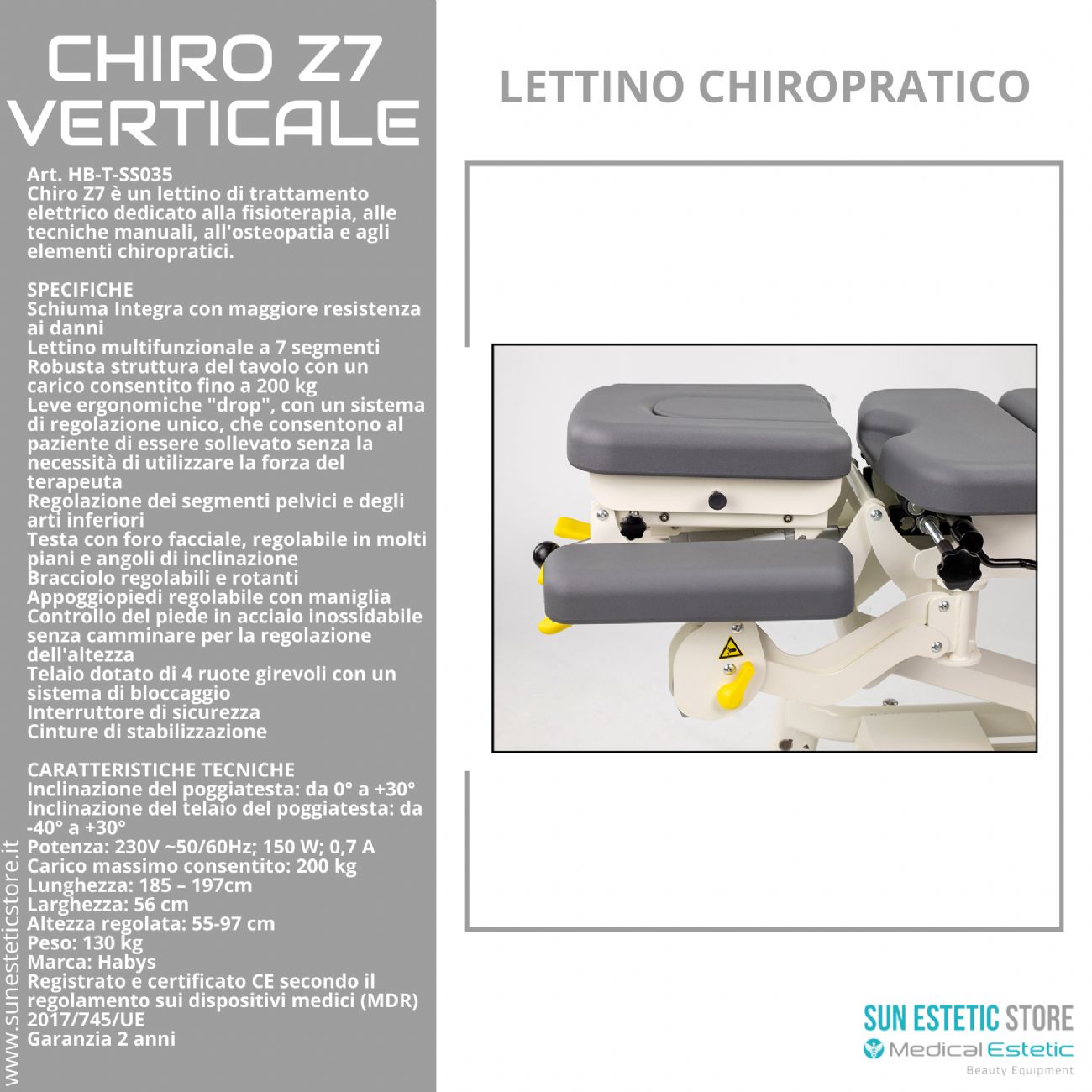 Chiro Z7Verticale lettino chiropratico a 7 zone con Drop System