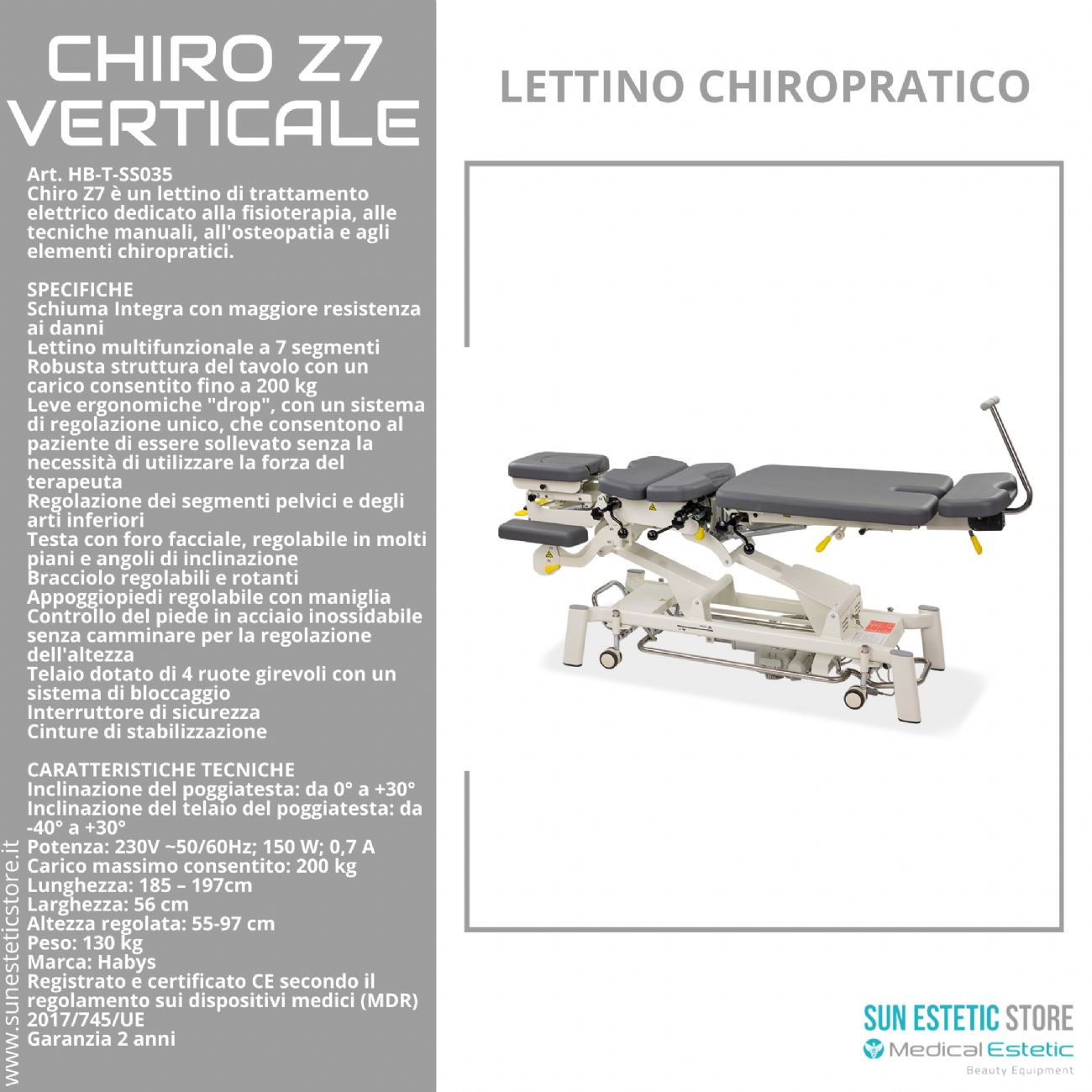 Chiro Z7Verticale lettino chiropratico a 7 zone con Drop System