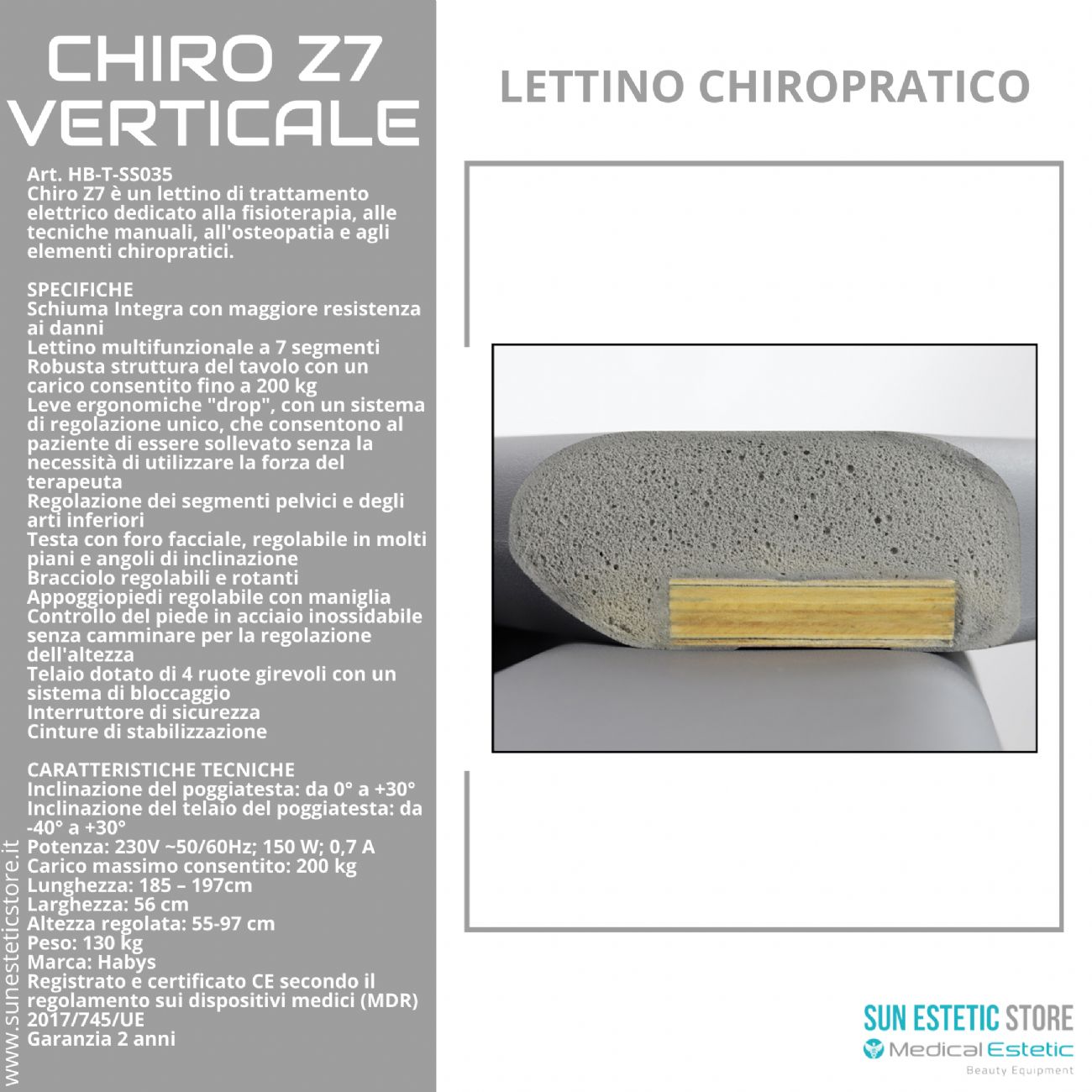 Chiro Z7Verticale lettino chiropratico a 7 zone con Drop System