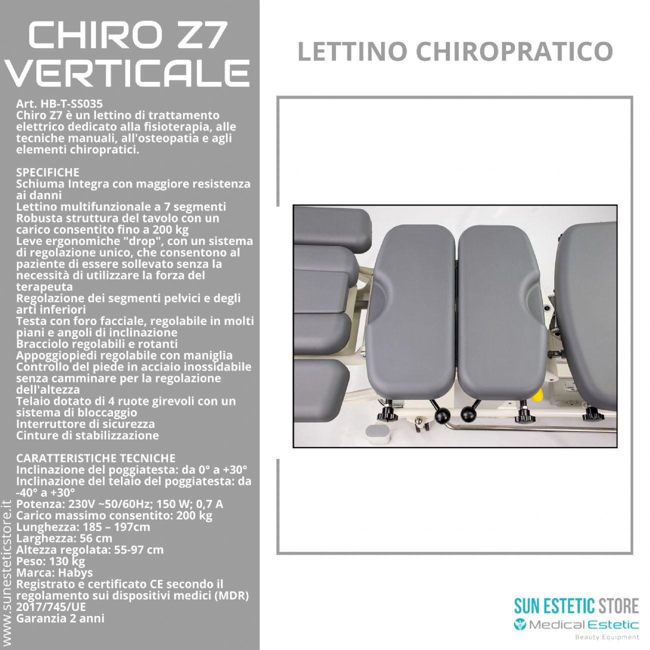 Chiro Z7Verticale lettino chiropratico a 7 zone con Drop System