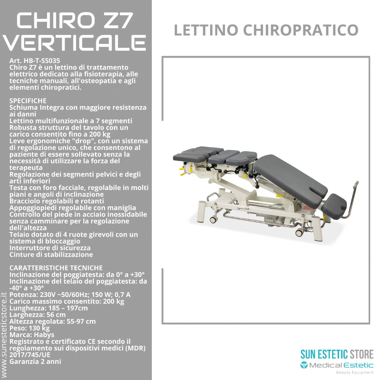Chiro Z7Verticale lettino chiropratico a 7 zone con Drop System