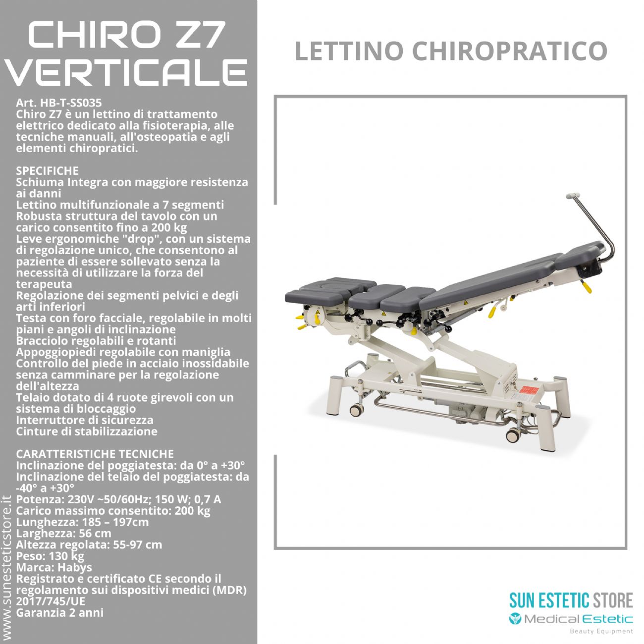 Chiro Z7Verticale lettino chiropratico a 7 zone con Drop System