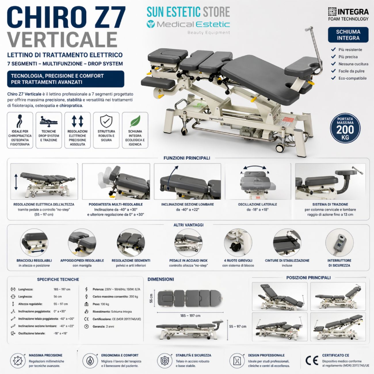 Chiro Z7Verticale lettino chiropratico a 7 zone con Drop System