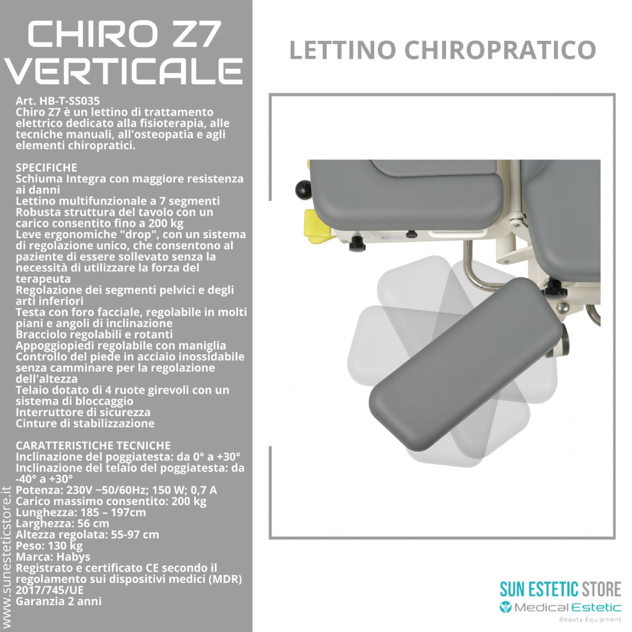 Chiro Z7Verticale lettino chiropratico a 7 zone con Drop System