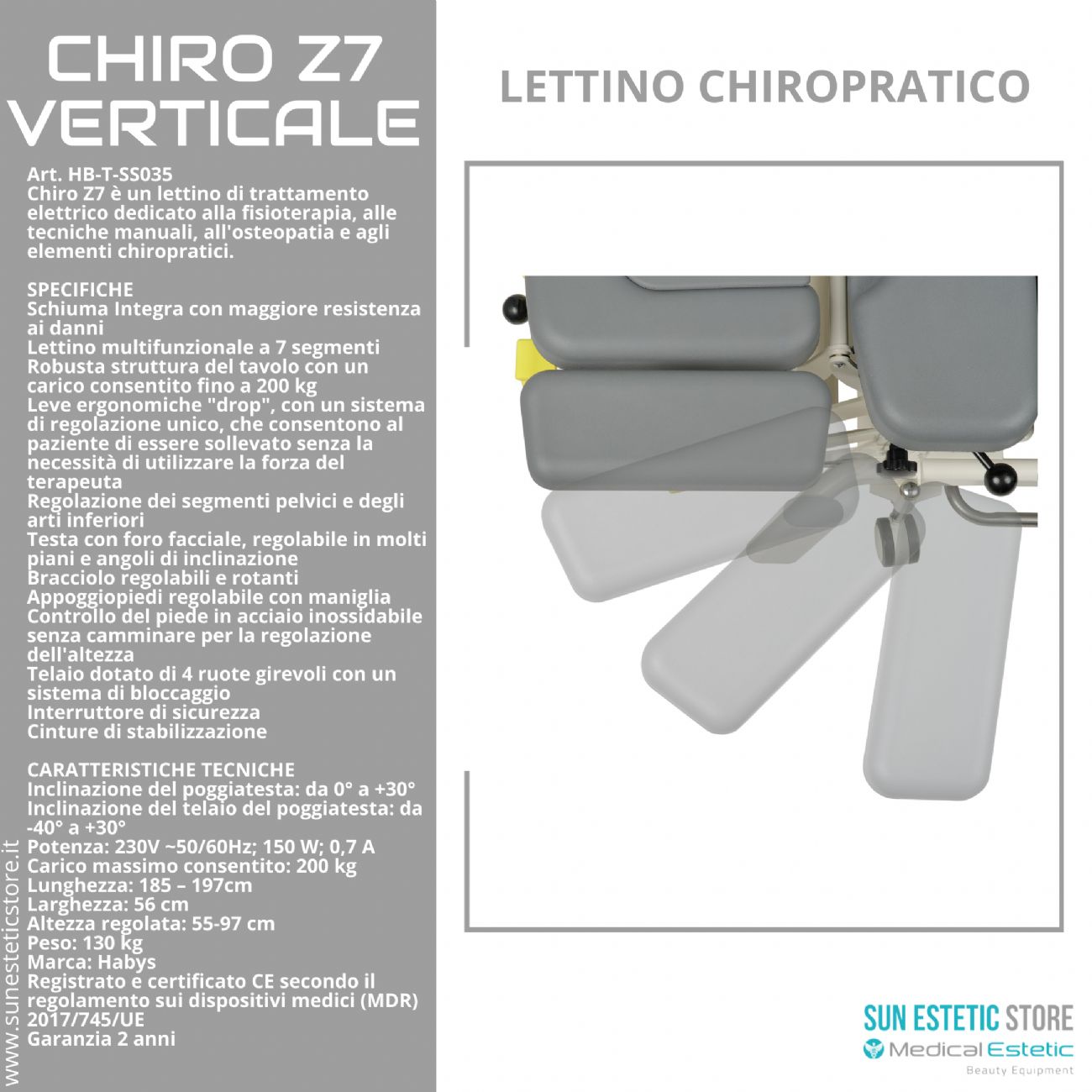 Chiro Z7Verticale lettino chiropratico a 7 zone con Drop System