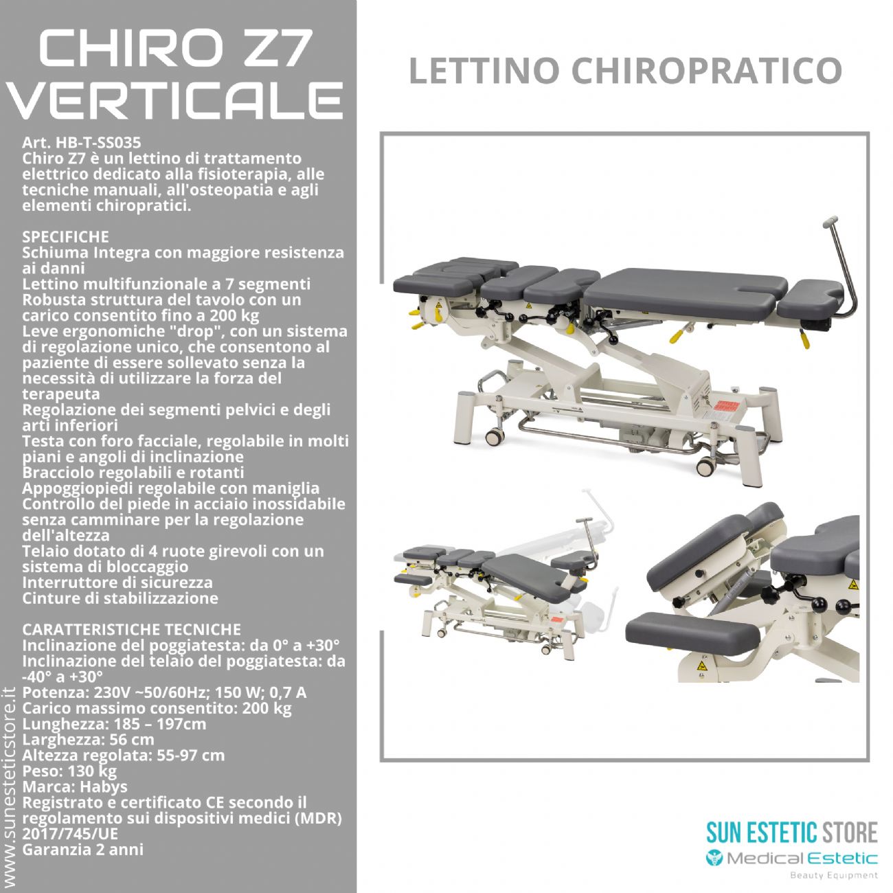 Chiro Z7Verticale lettino chiropratico a 7 zone con Drop System