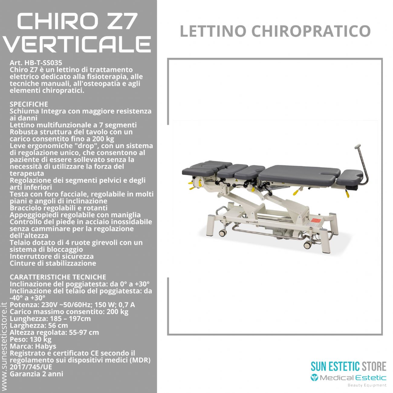 Chiro Z7Verticale lettino chiropratico a 7 zone con Drop System