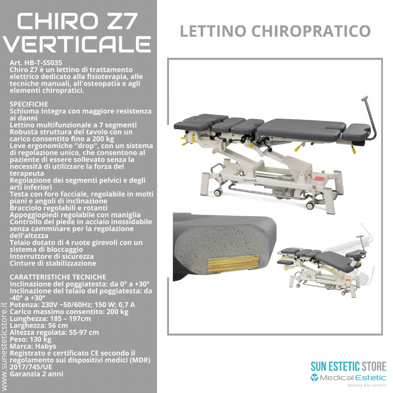 Chiro Z7Verticale lettino chiropratico a 7 zone con Drop System