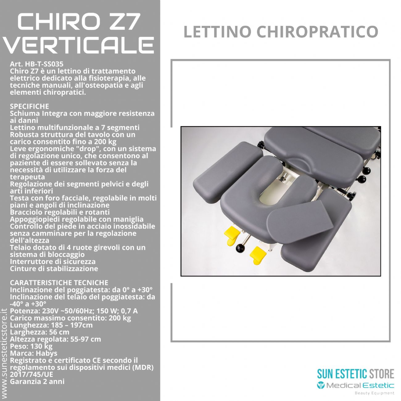 Chiro Z7Verticale lettino chiropratico a 7 zone con Drop System